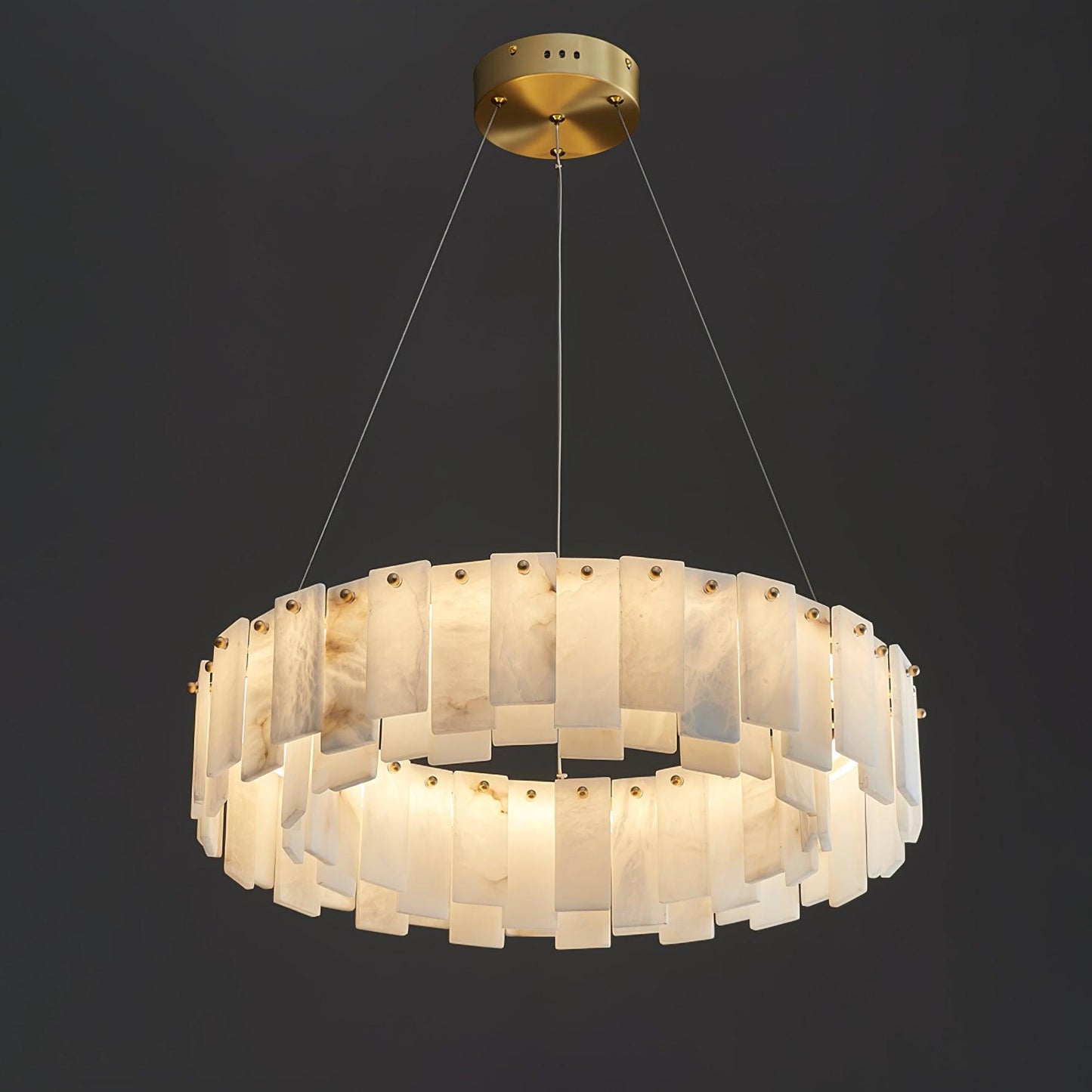 Celestial Alabaster Round Brass & White Chandelier – Heavenly Glow