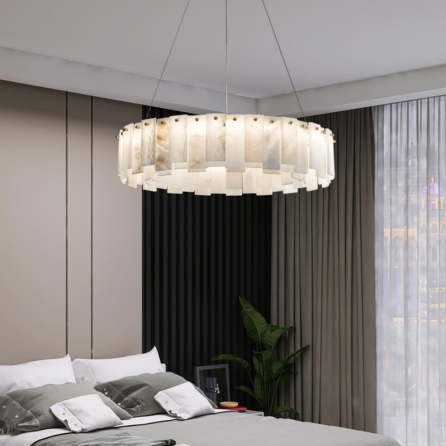 Celestial Alabaster Round Brass & White Chandelier – Heavenly Glow