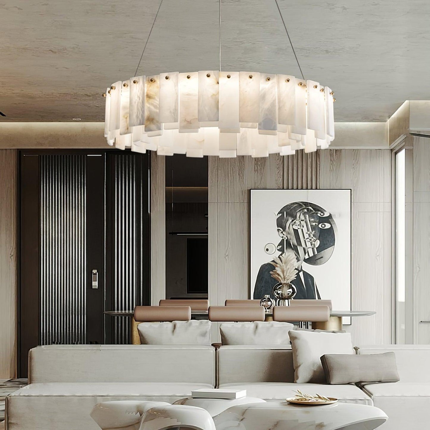 Celestial Alabaster Round Brass & White Chandelier – Heavenly Glow