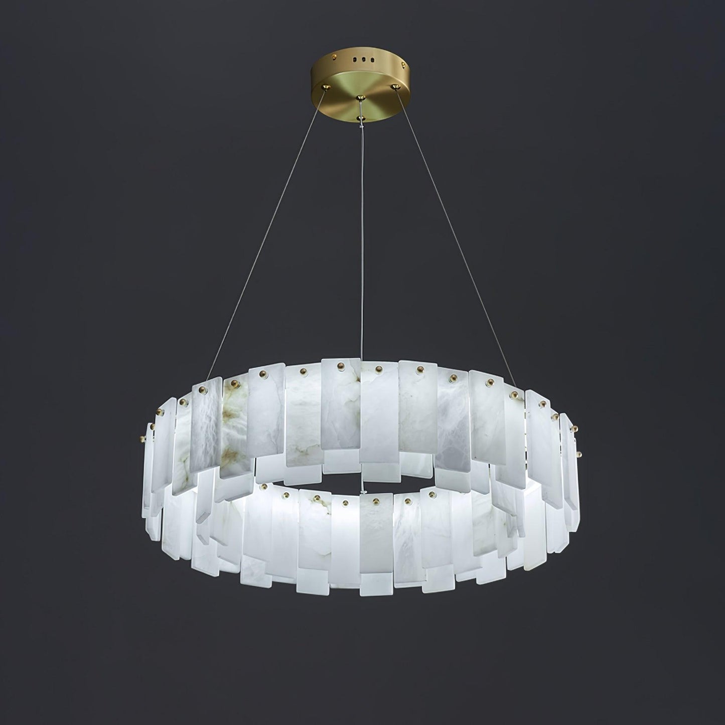 Celestial Alabaster Round Brass & White Chandelier – Heavenly Glow