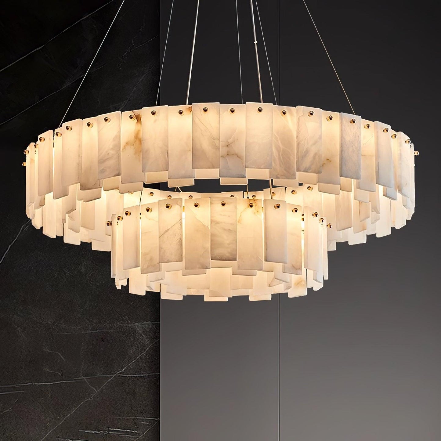 Celestial Alabaster Round Brass & White Chandelier – Heavenly Glow