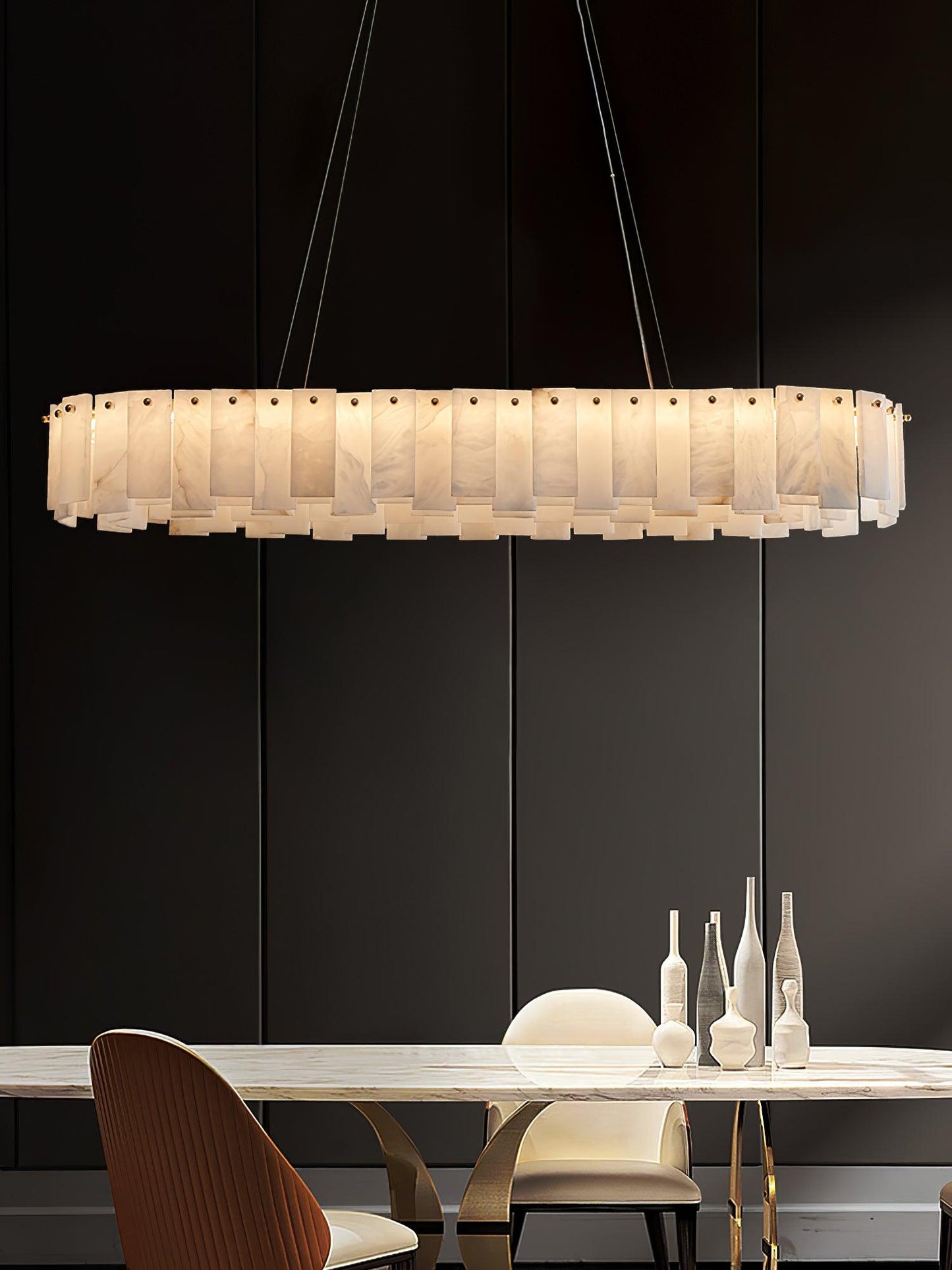 Celestial Alabaster Round Brass & White Chandelier – Heavenly Glow