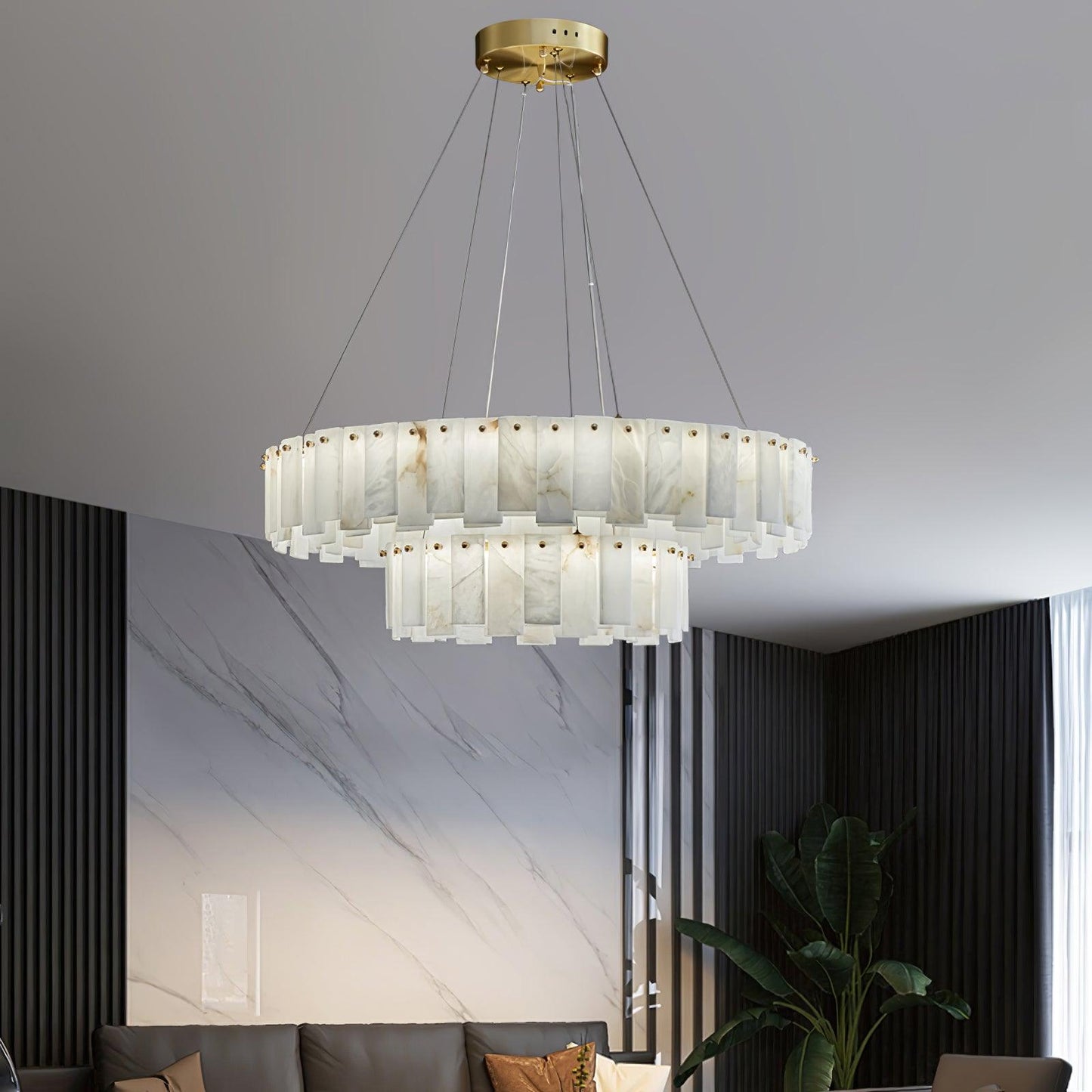 Celestial Alabaster Round Brass & White Chandelier – Heavenly Glow