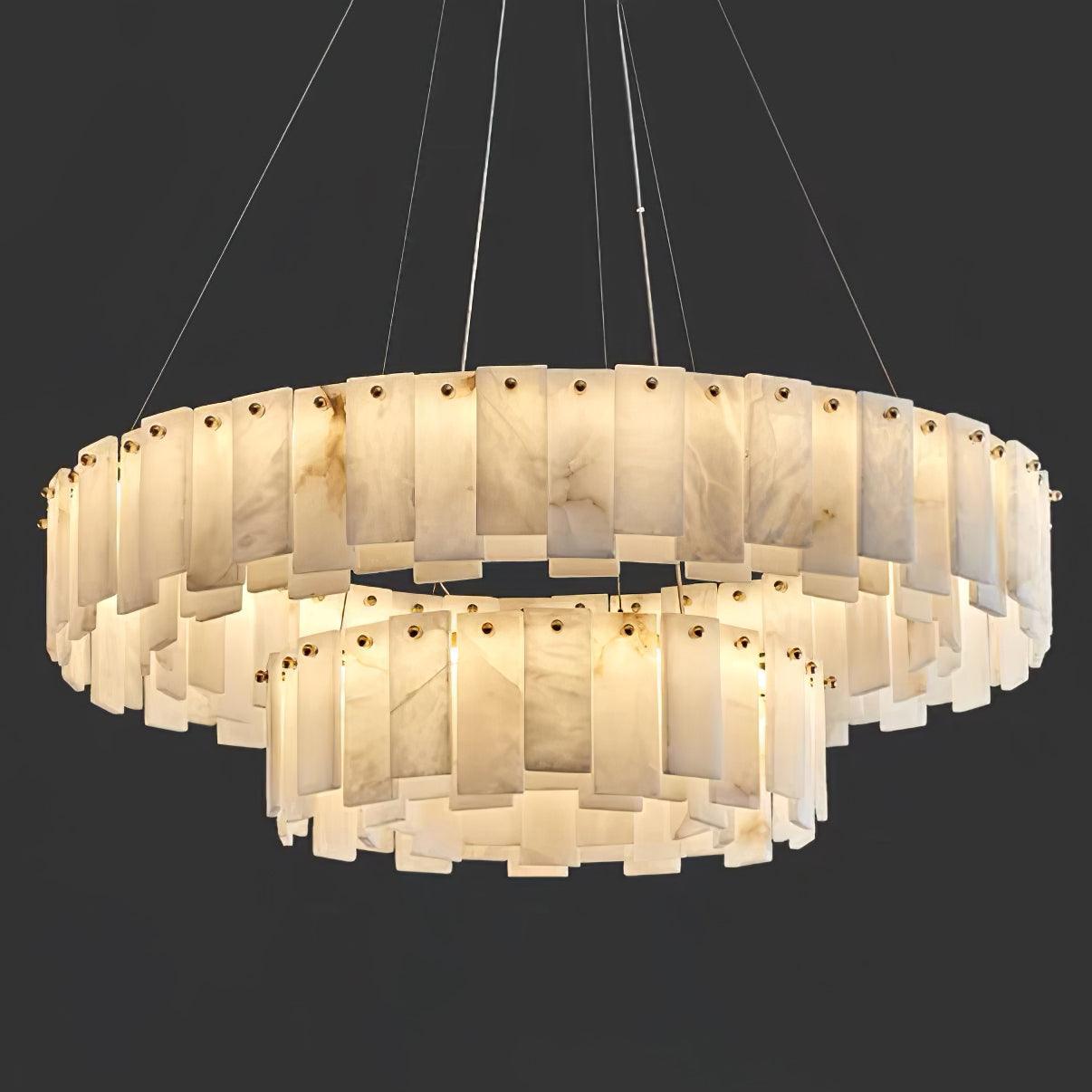 Celestial Alabaster Round Brass & White Chandelier – Heavenly Glow
