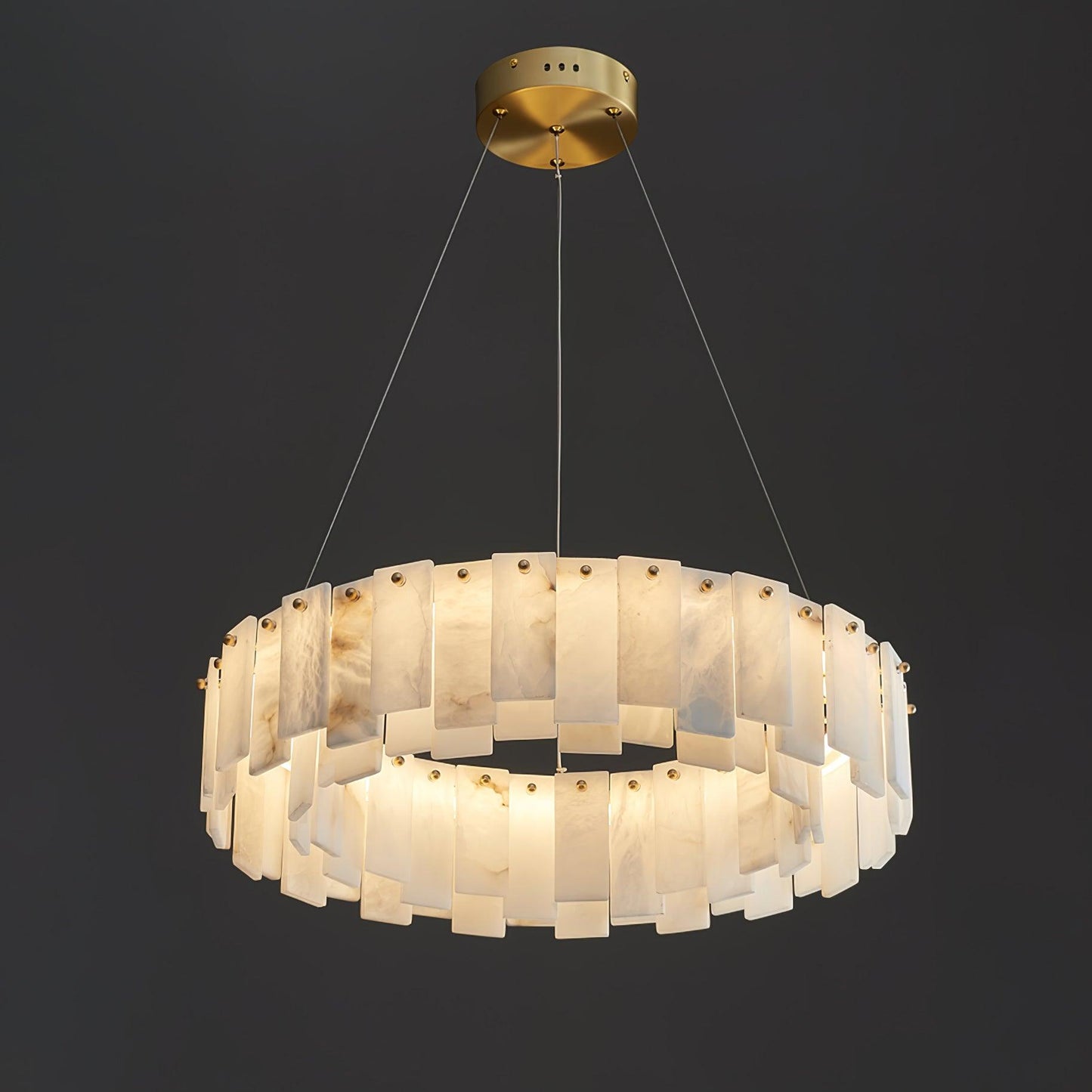 Celestial Alabaster Round Brass & White Chandelier – Heavenly Glow
