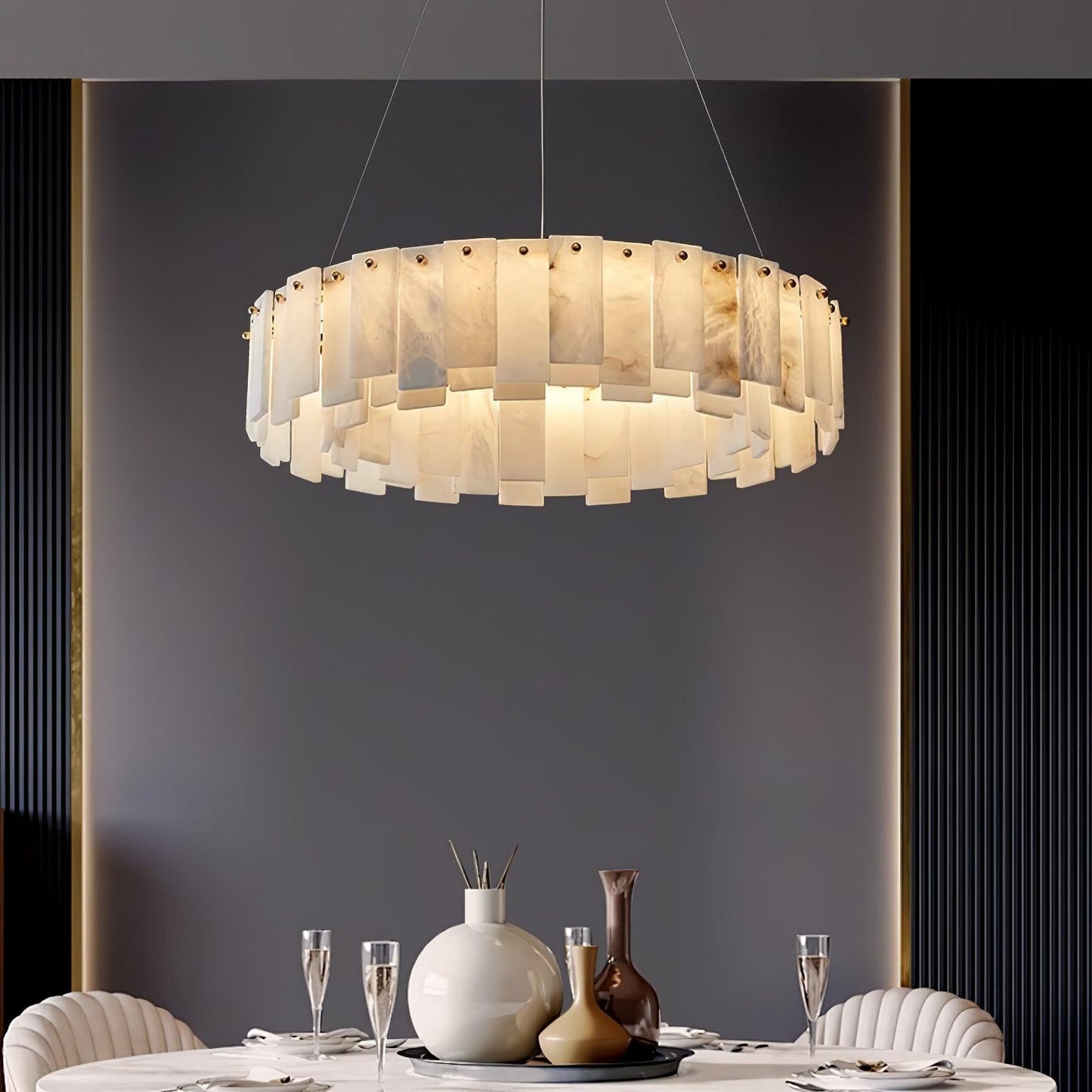 Celestial Alabaster Round Brass & White Chandelier – Heavenly Glow