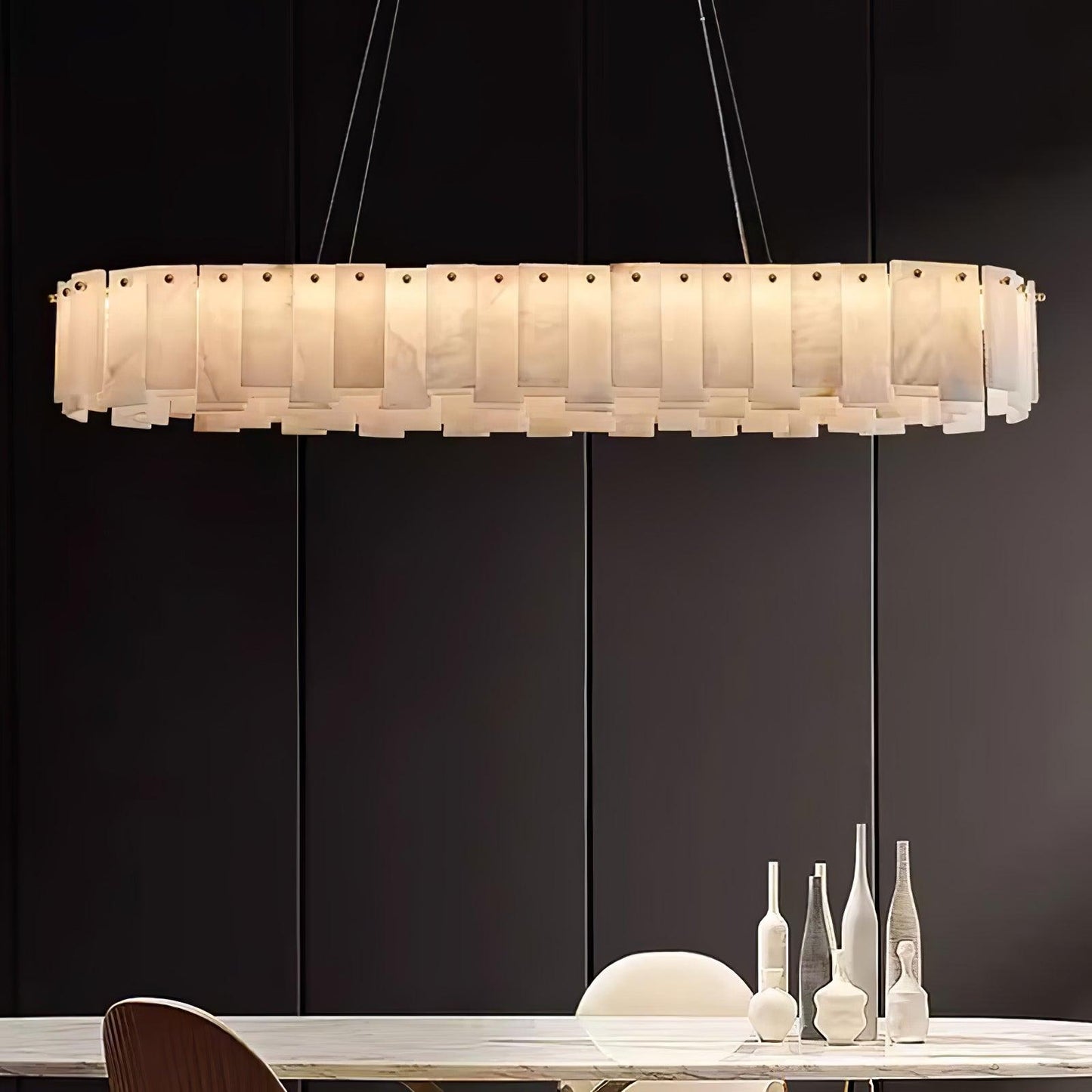 Celestial Alabaster Round Brass & White Chandelier – Heavenly Glow