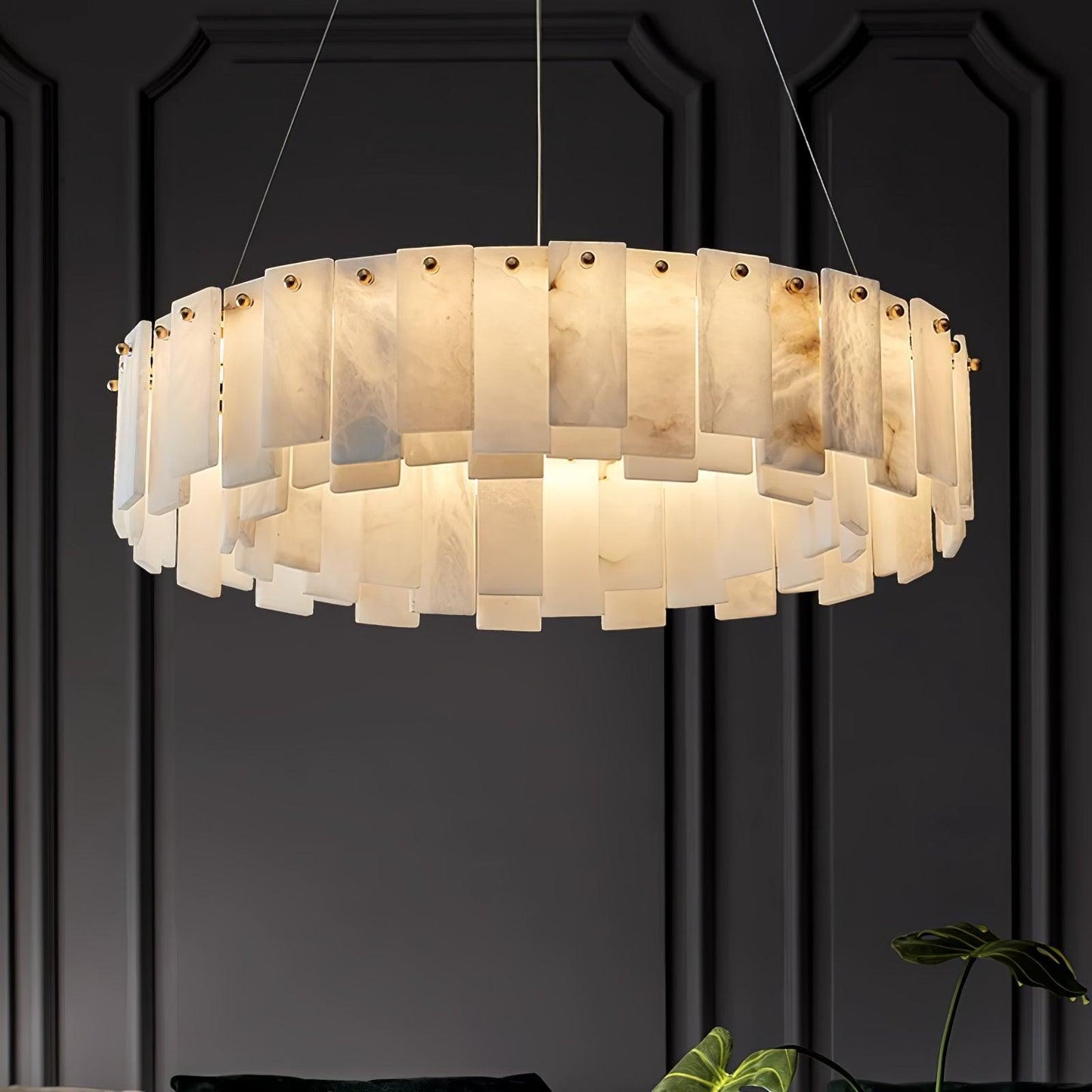 Celestial Alabaster Round Brass & White Chandelier – Heavenly Glow