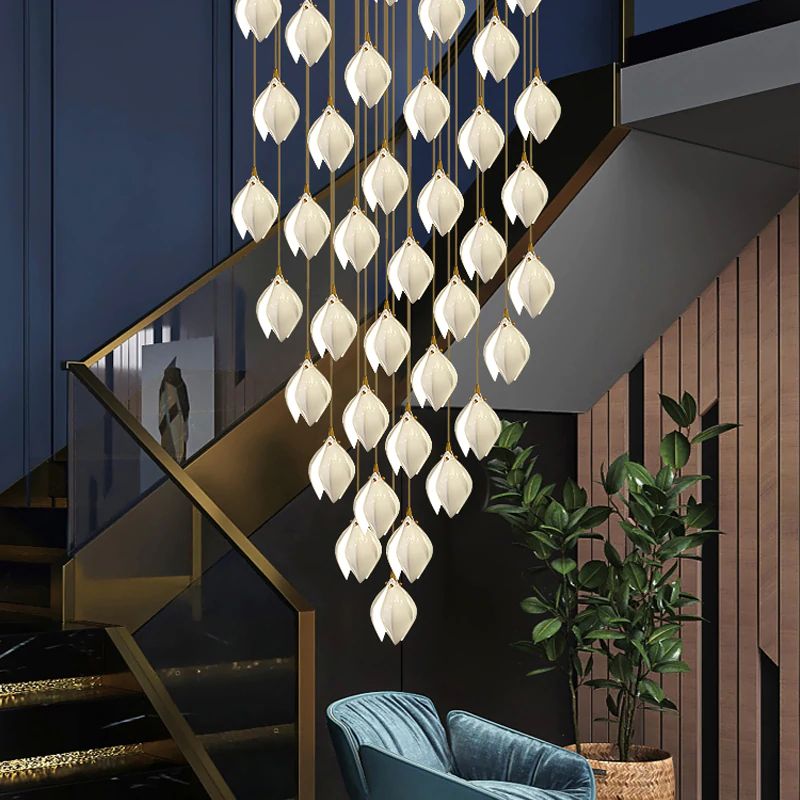 Celeste Flora Ceramic Flower Pendant Light with Brass & White Finish
