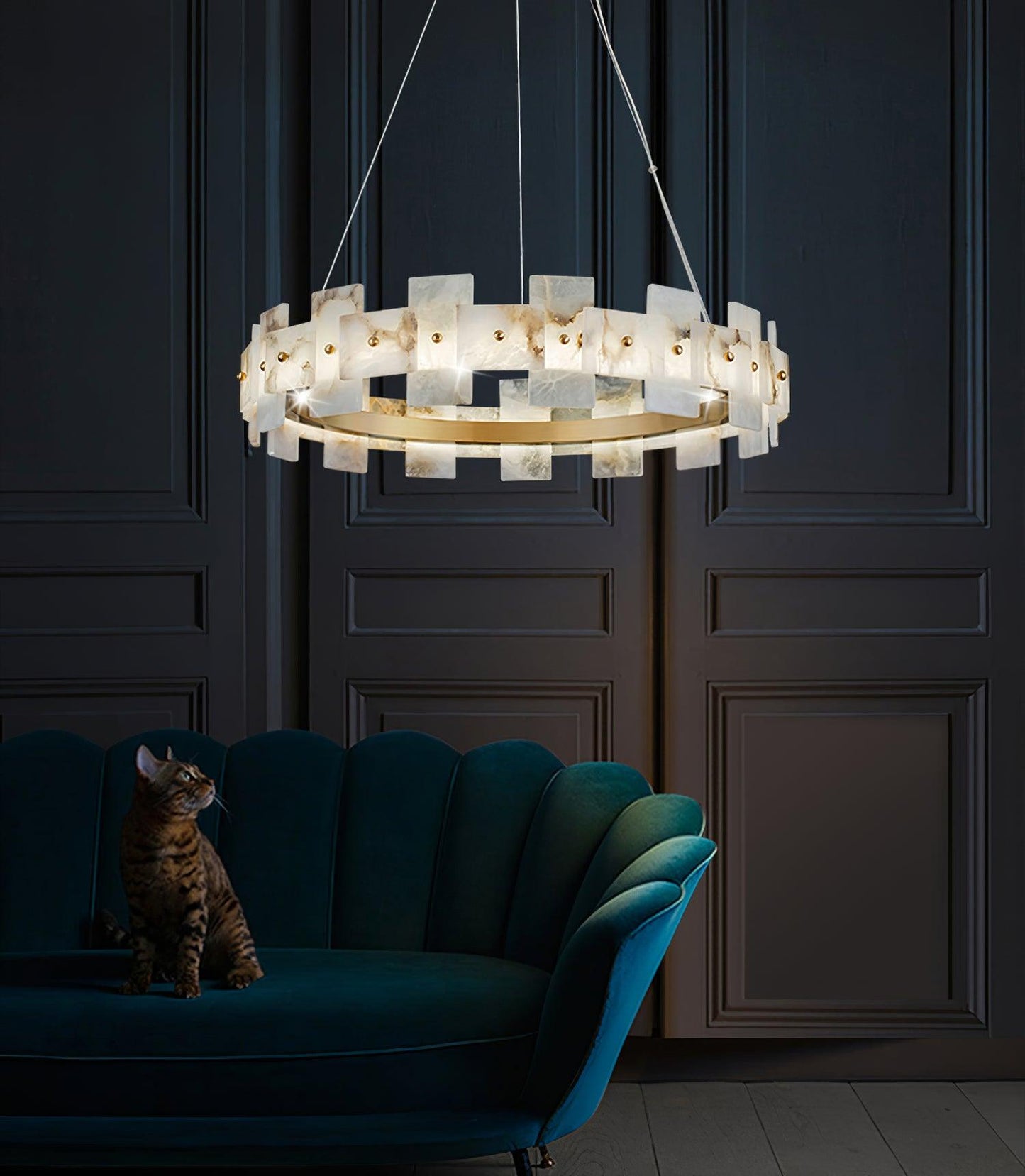 Vakkerlight Alabaster Halo Brass & White LED Chandelier