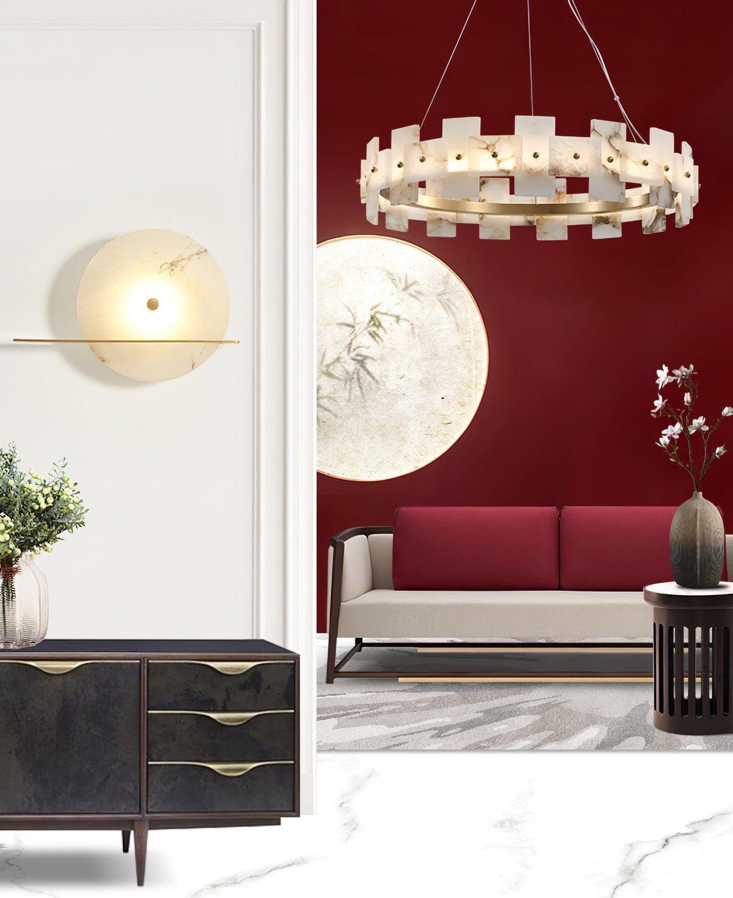 Vakkerlight Alabaster Halo Brass & White LED Chandelier