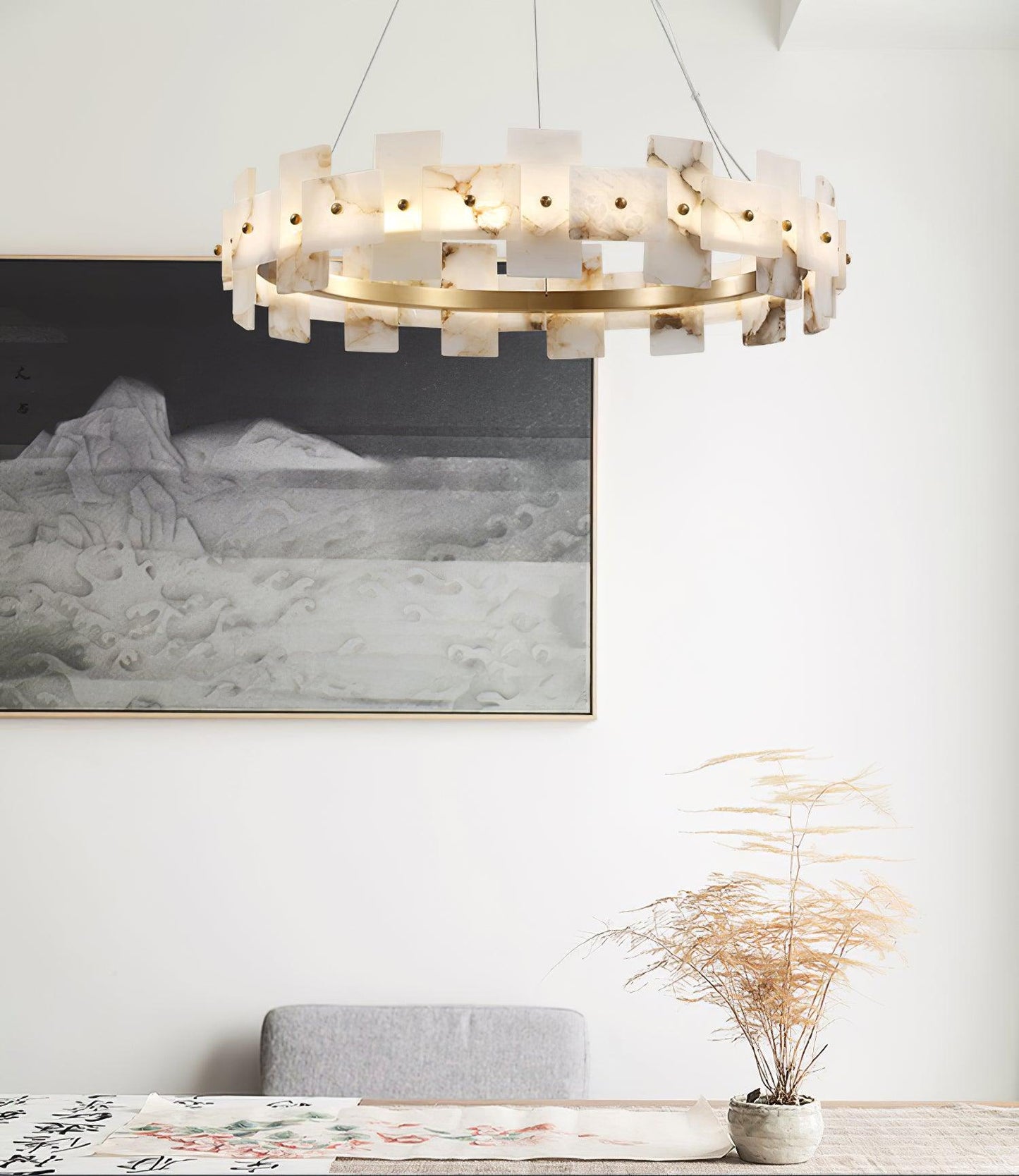 Vakkerlight Alabaster Halo Brass & White LED Chandelier