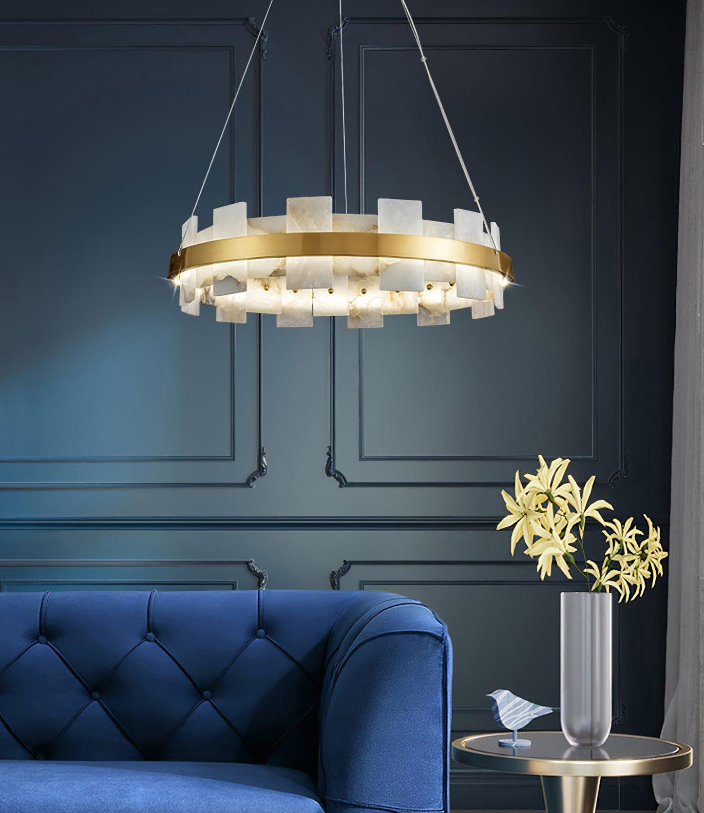 Vakkerlight Alabaster Halo Brass & White LED Chandelier