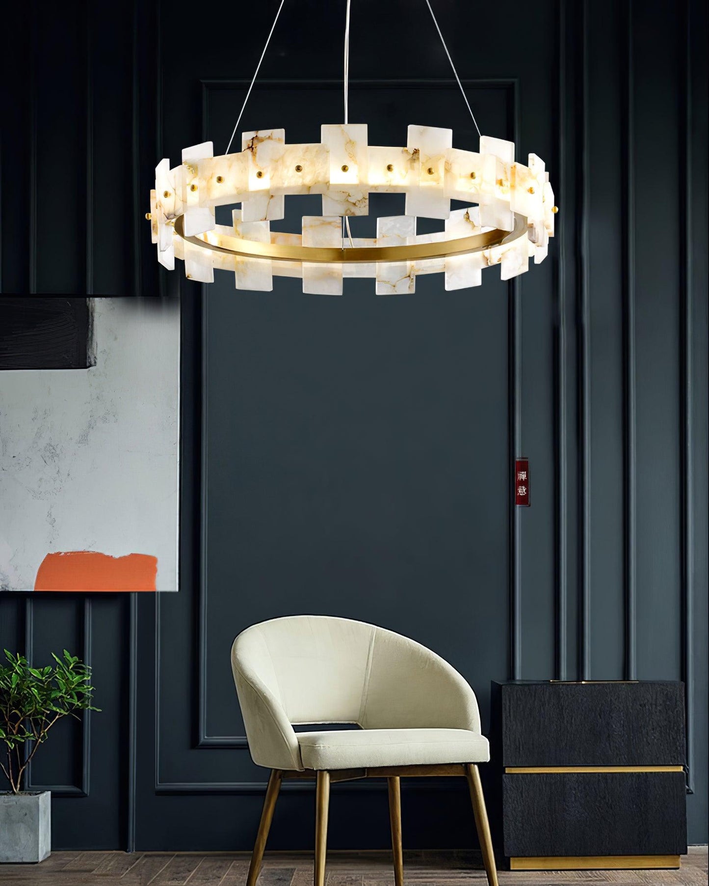 Vakkerlight Alabaster Halo Brass & White LED Chandelier