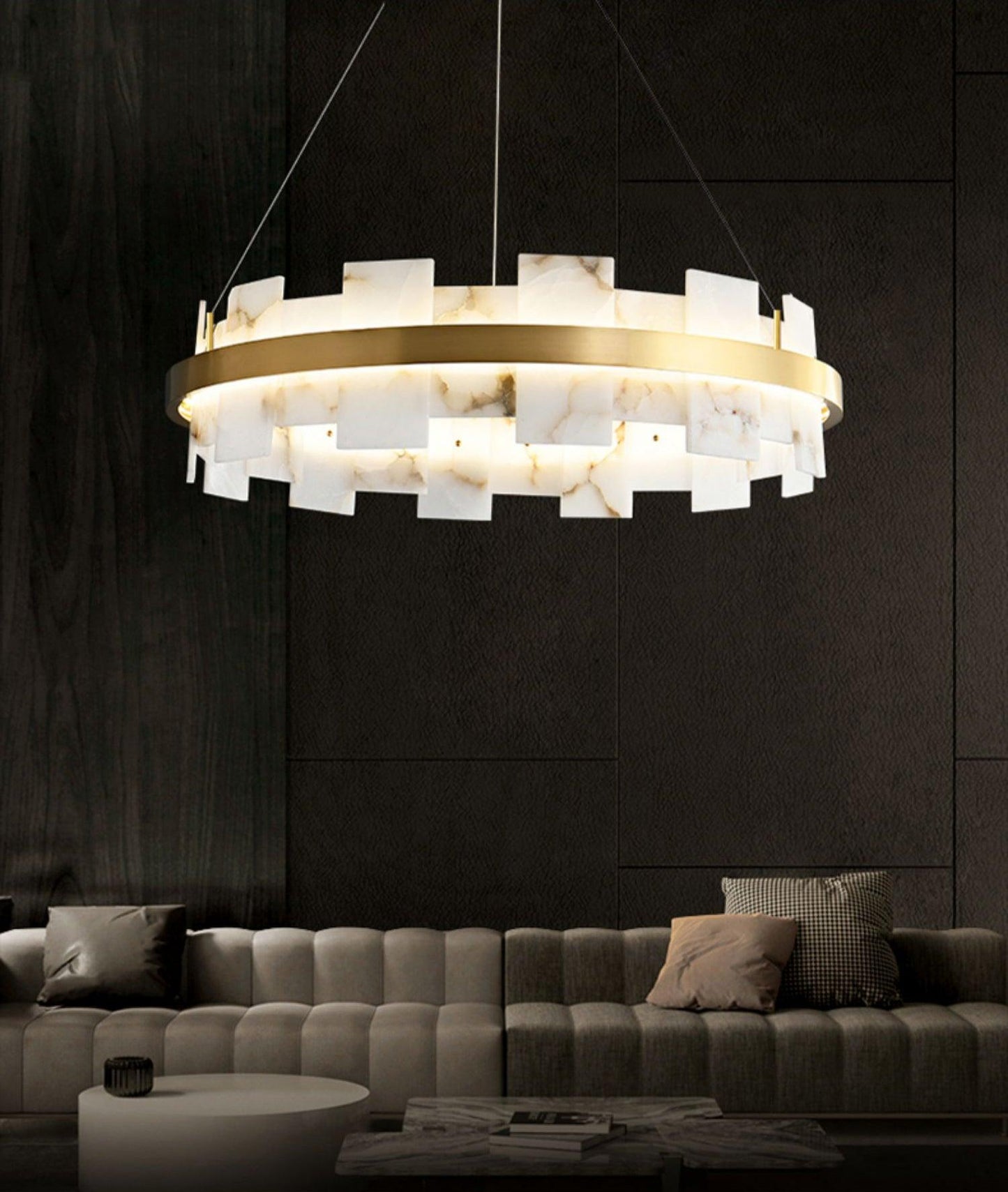 Vakkerlight Alabaster Halo Brass & White LED Chandelier