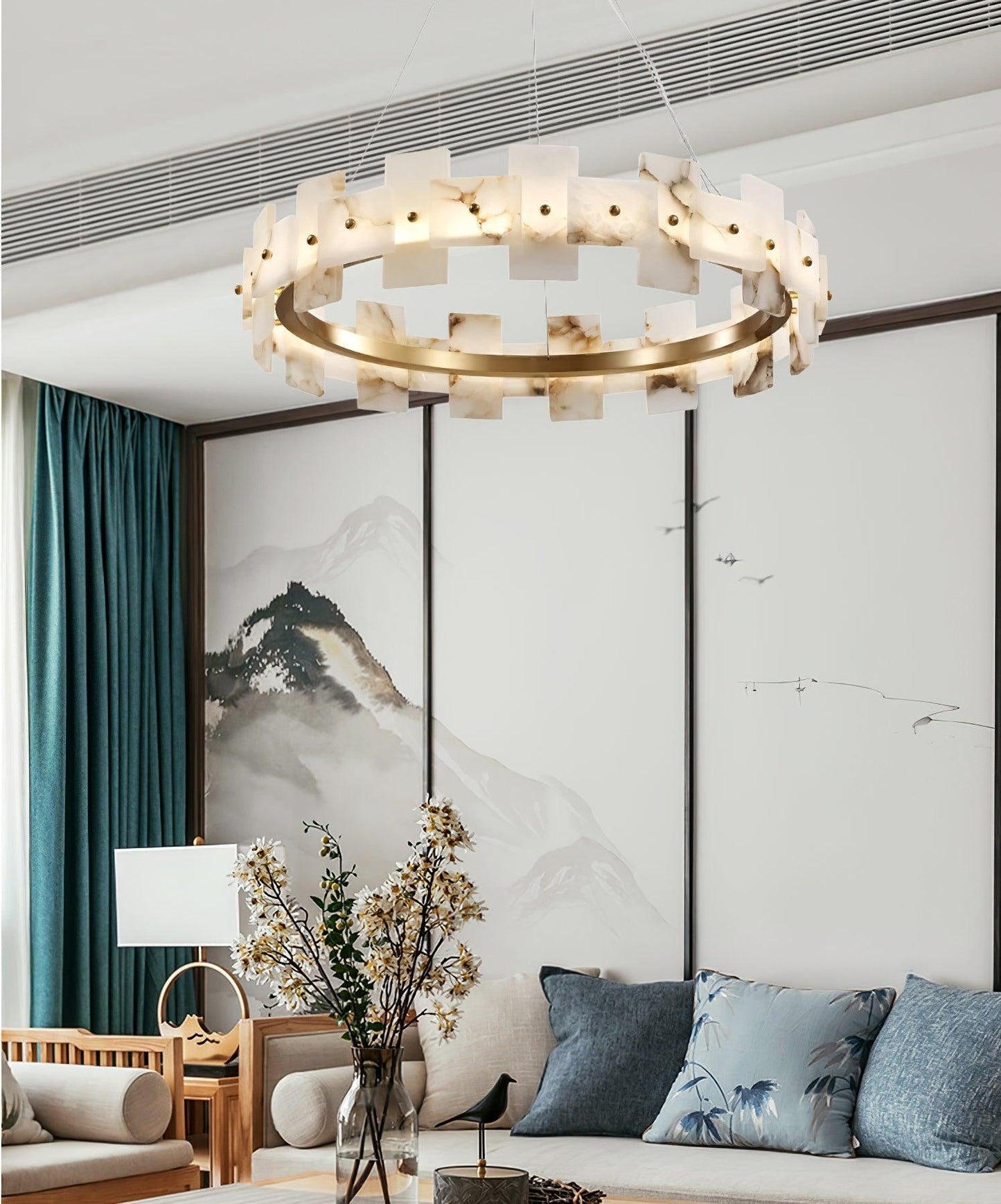 Vakkerlight Alabaster Halo Brass & White LED Chandelier