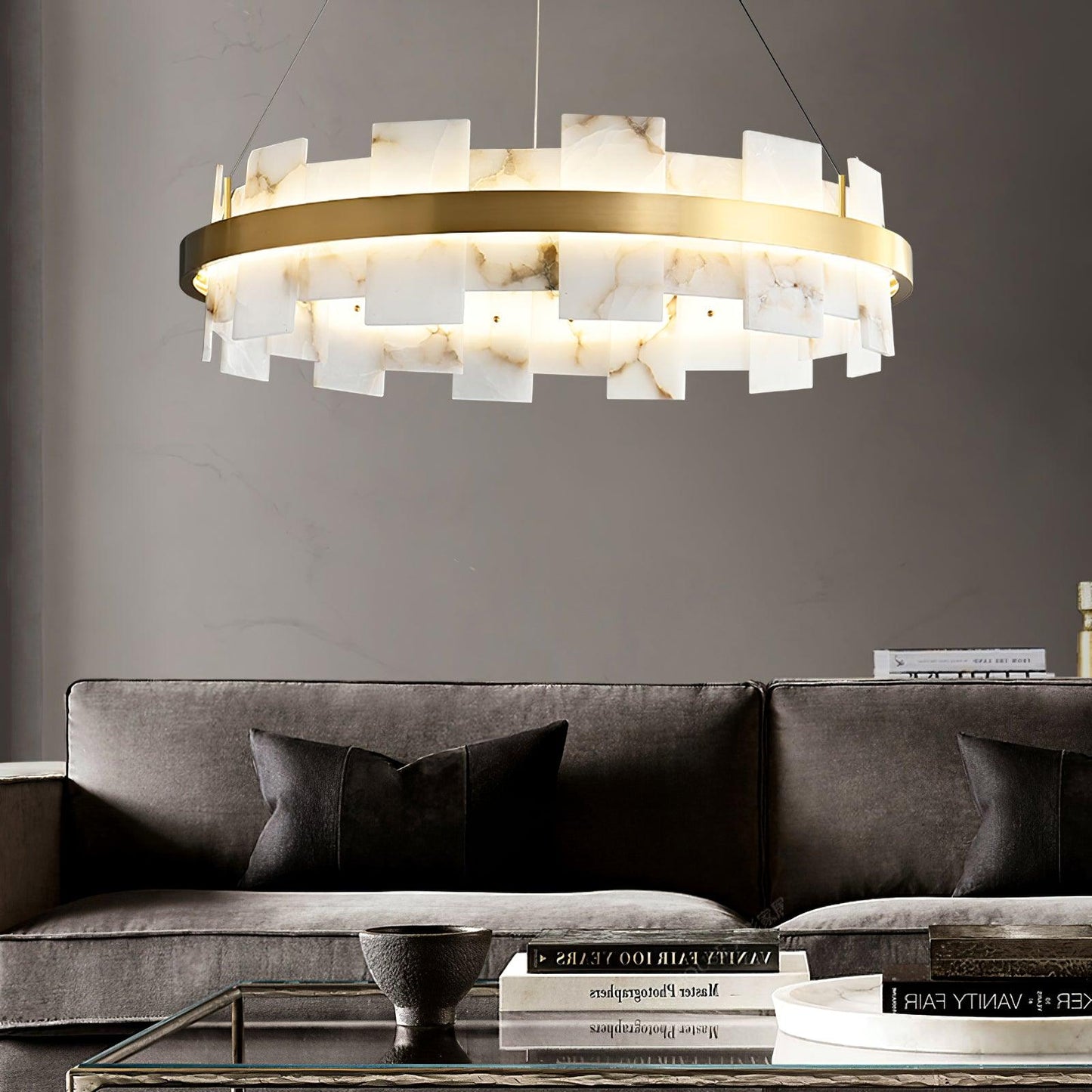 Vakkerlight Alabaster Halo Brass & White LED Chandelier