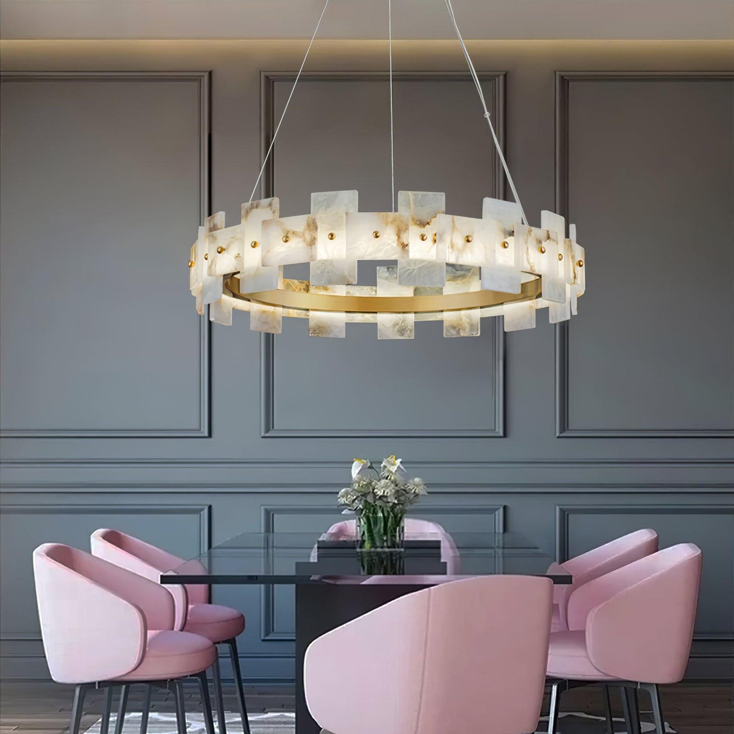Vakkerlight Alabaster Halo Brass & White LED Chandelier