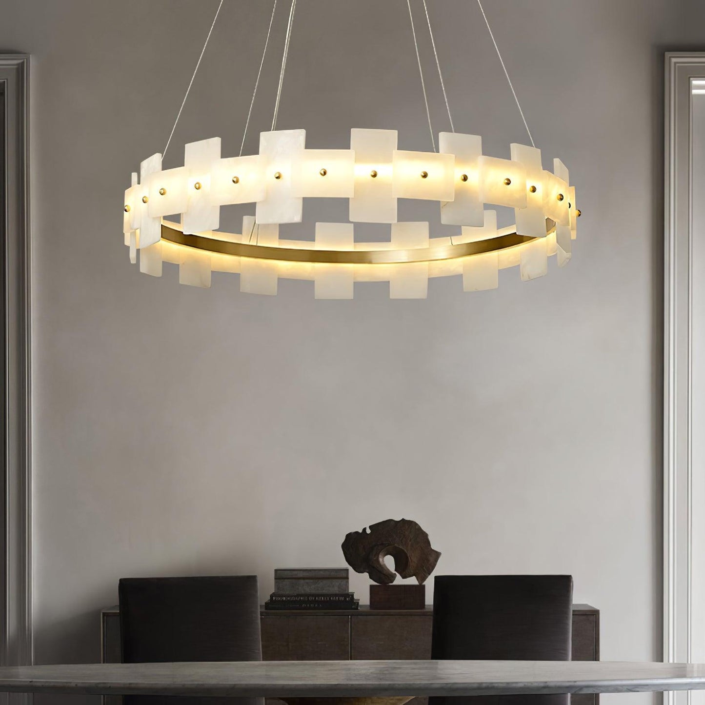 Vakkerlight Alabaster Halo Brass & White LED Chandelier