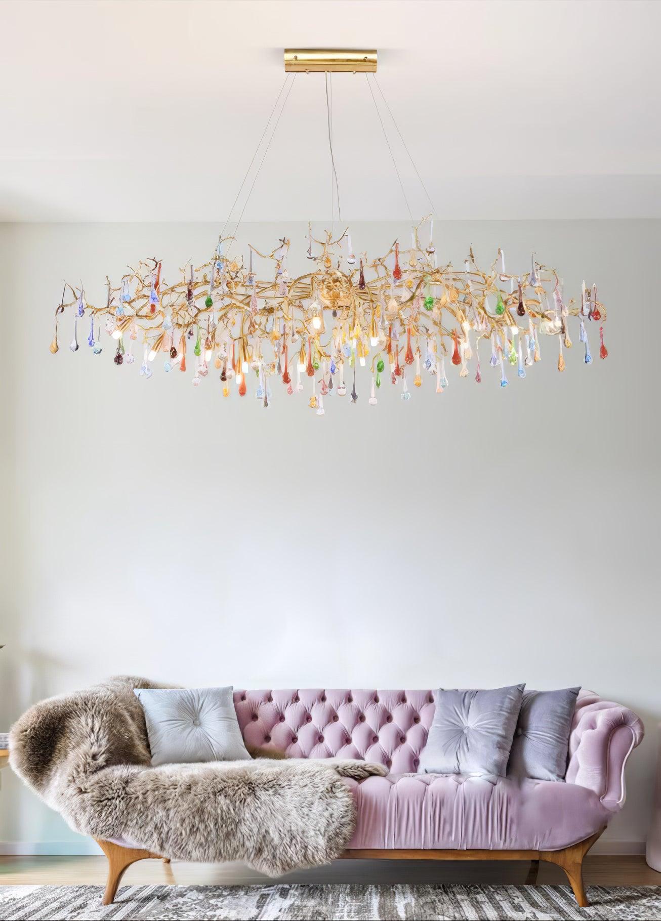 Colorful Raindrop Brass Branch Chandelier - YIOSI