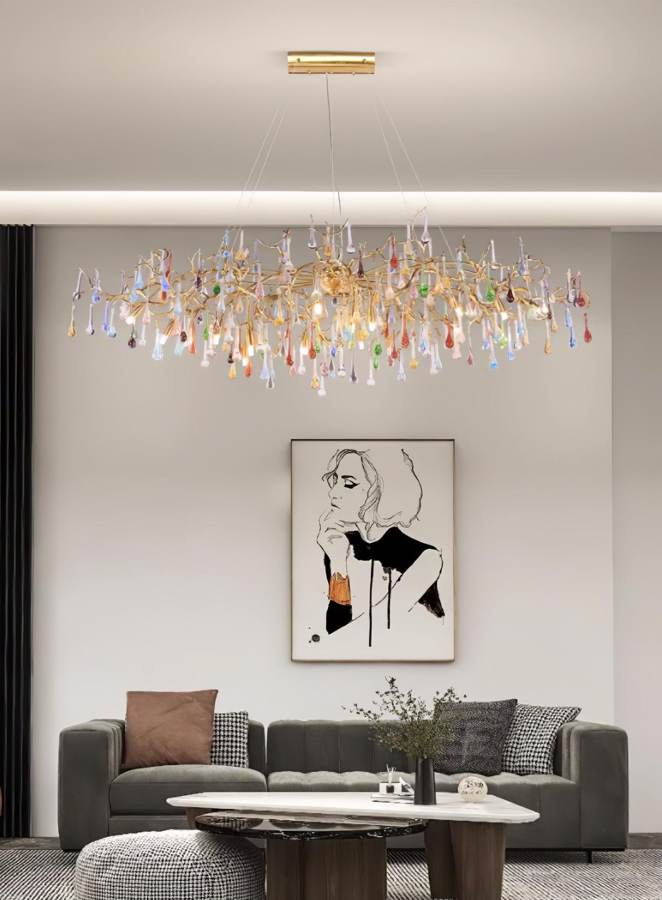 Colorful Raindrop Brass Branch Chandelier - YIOSI
