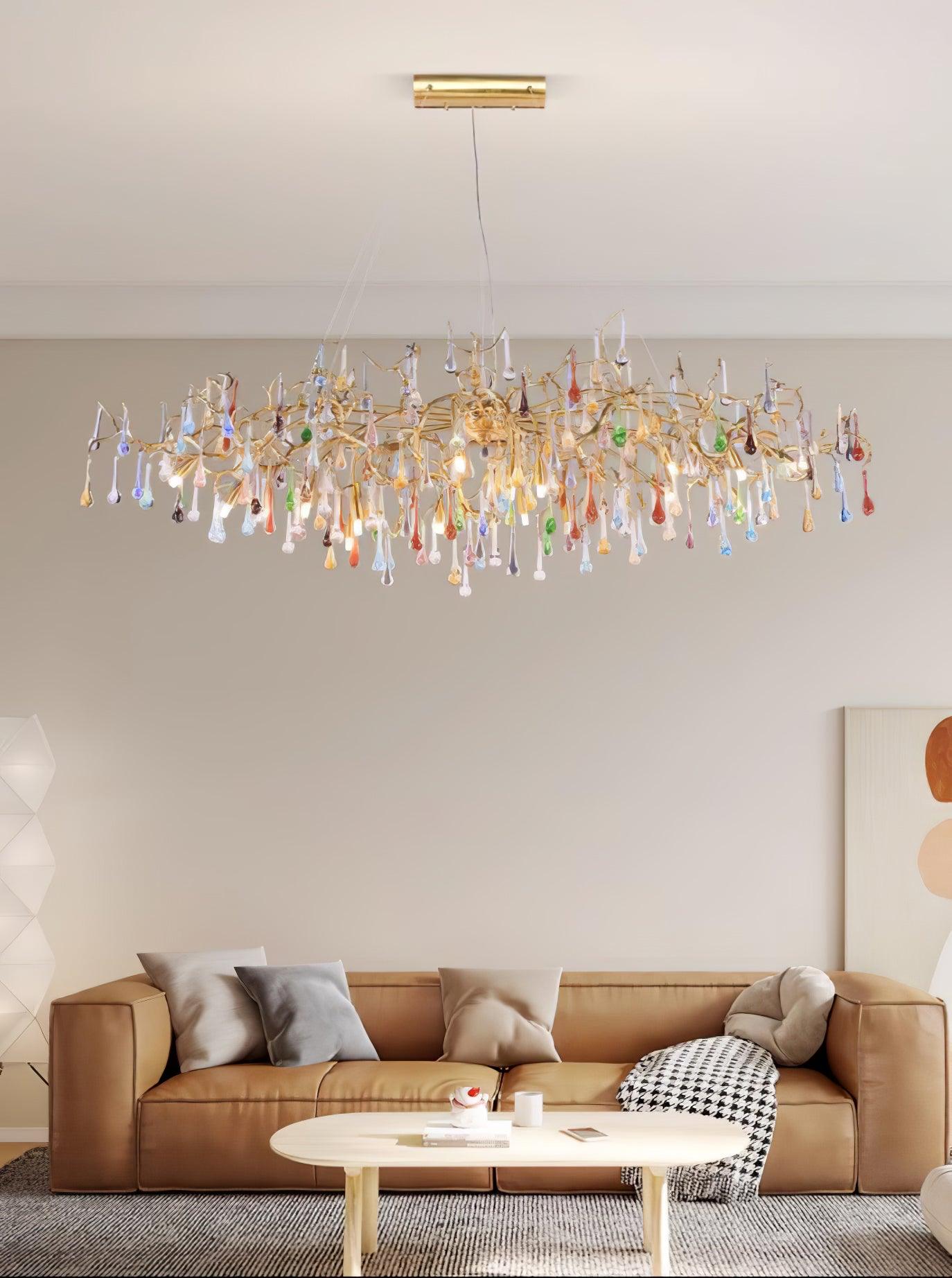 Colorful Raindrop Brass Branch Chandelier - YIOSI