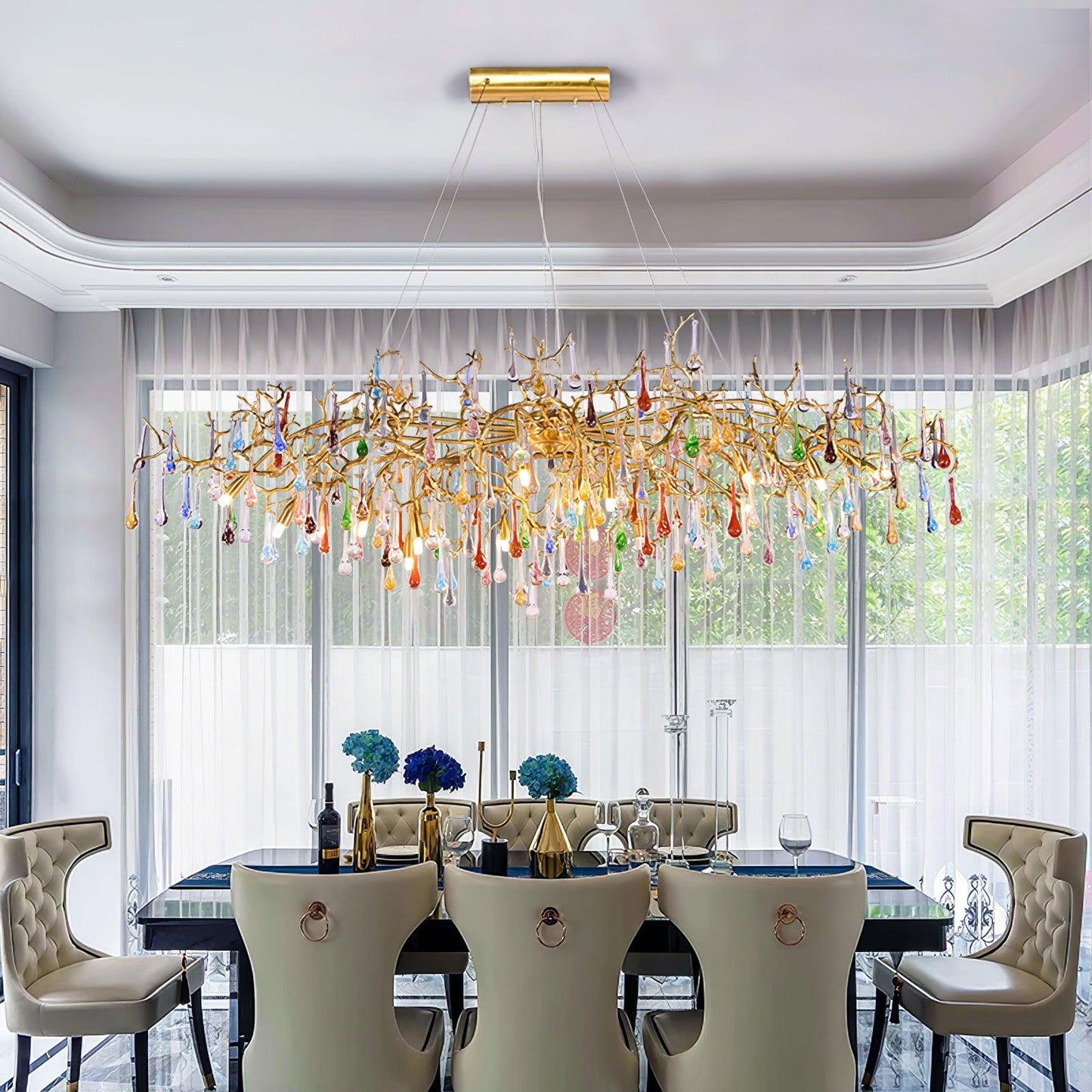 Colorful Raindrop Brass Branch Chandelier - YIOSI