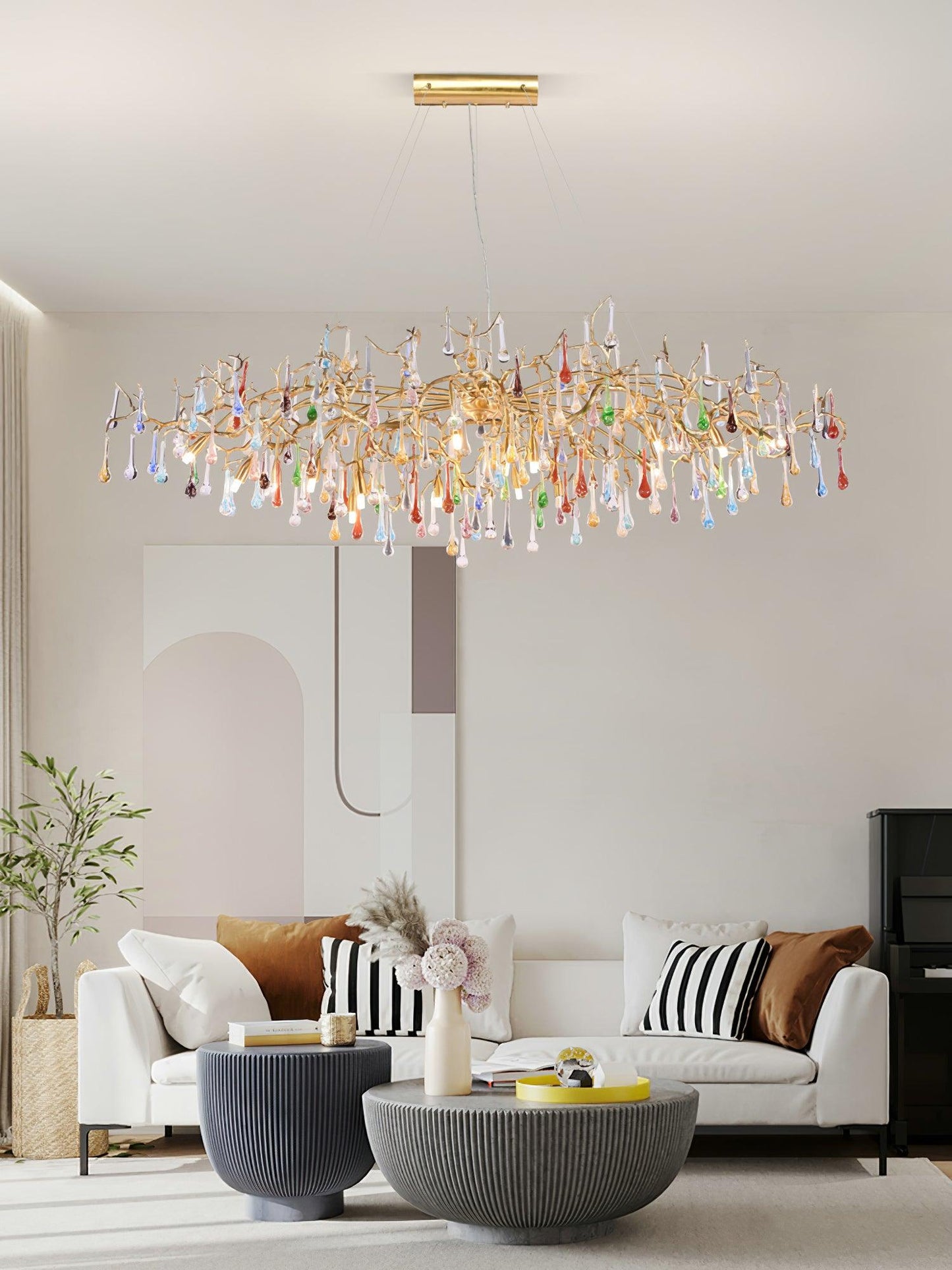 Colorful Raindrop Brass Branch Chandelier - YIOSI