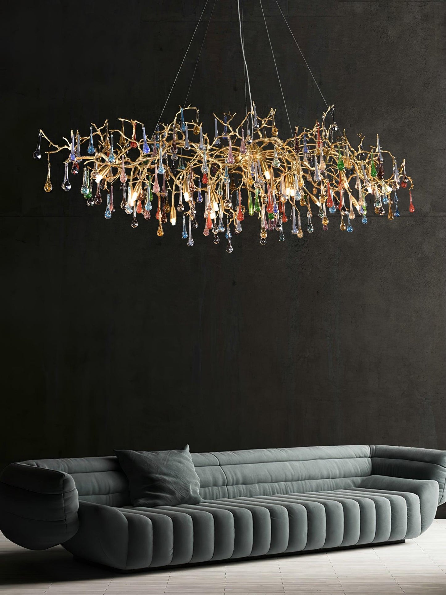 Colorful Raindrop Brass Branch Chandelier - YIOSI