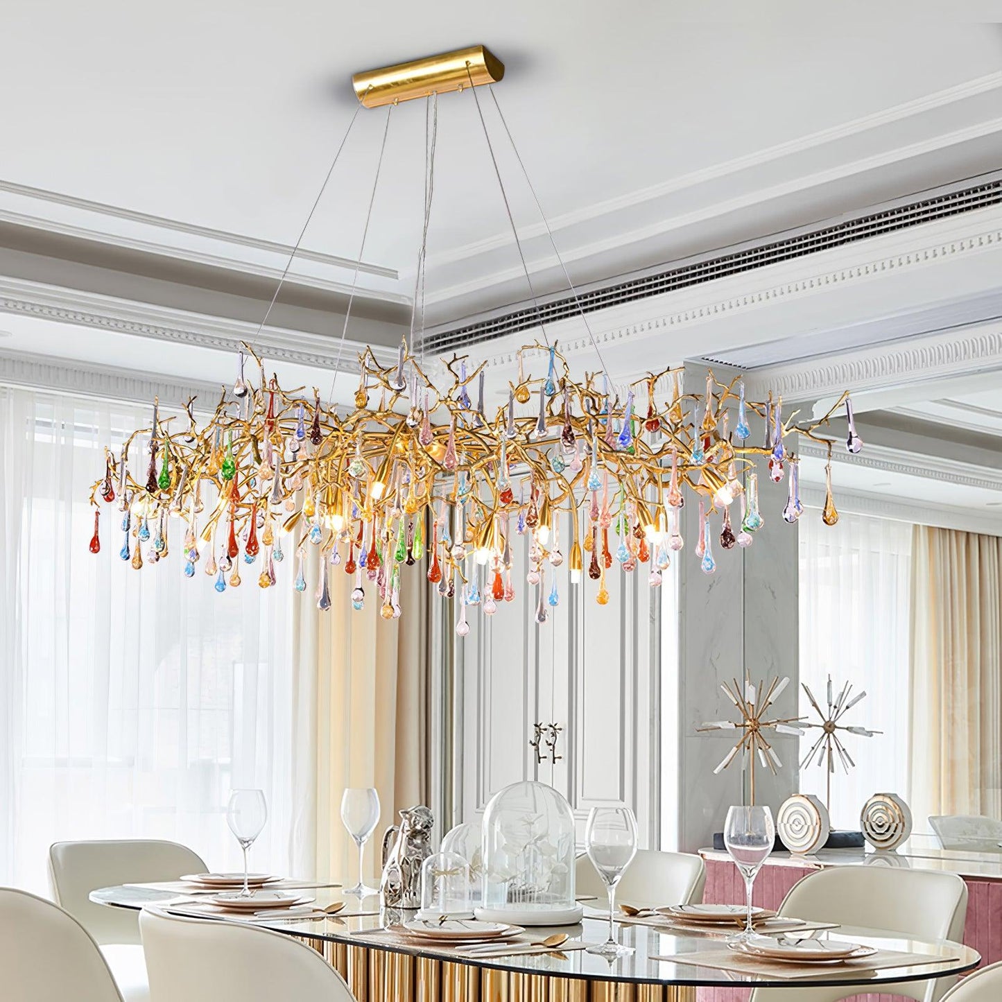 Colorful Raindrop Brass Branch Chandelier - YIOSI