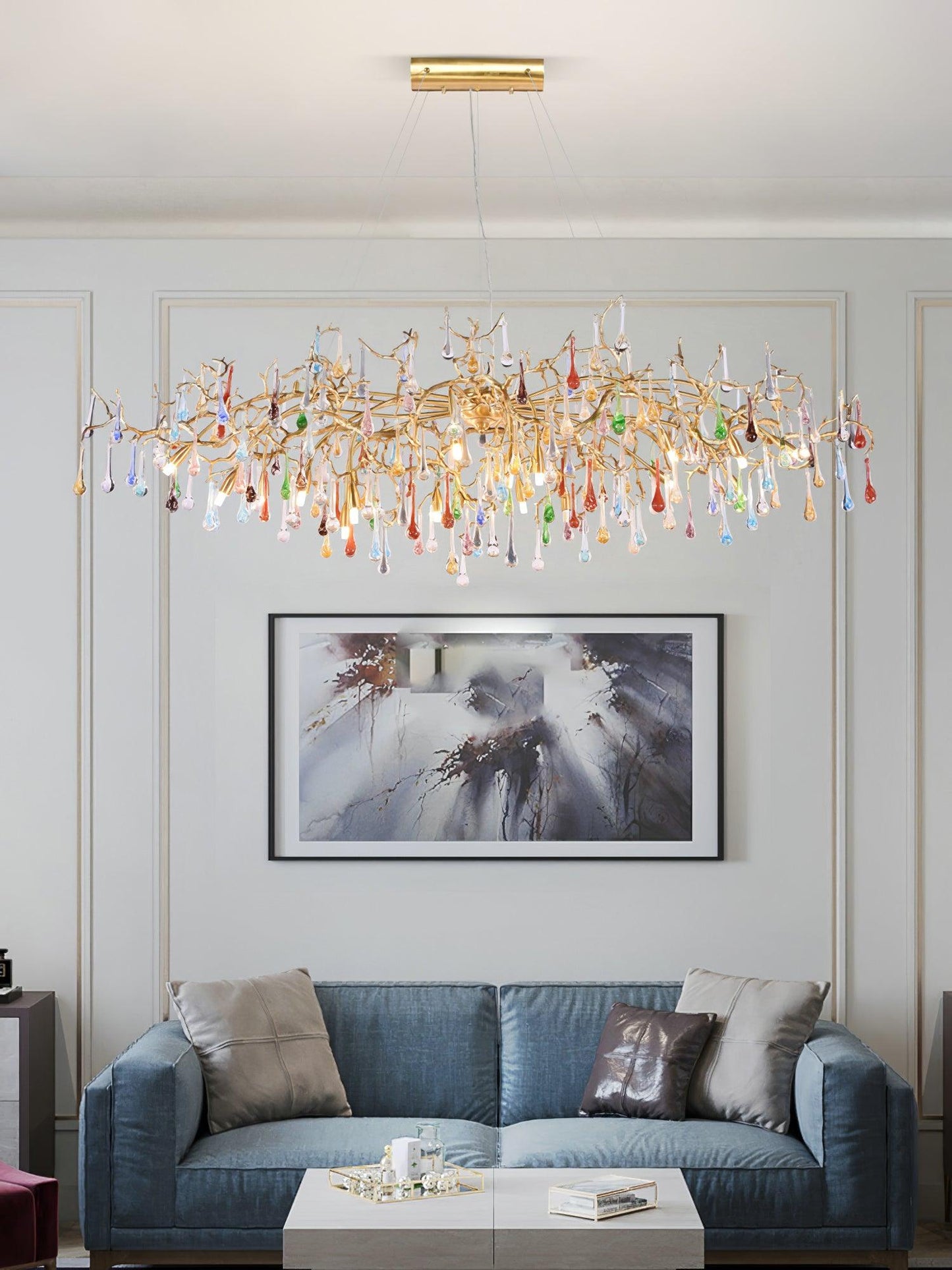 Colorful Raindrop Brass Branch Chandelier - YIOSI