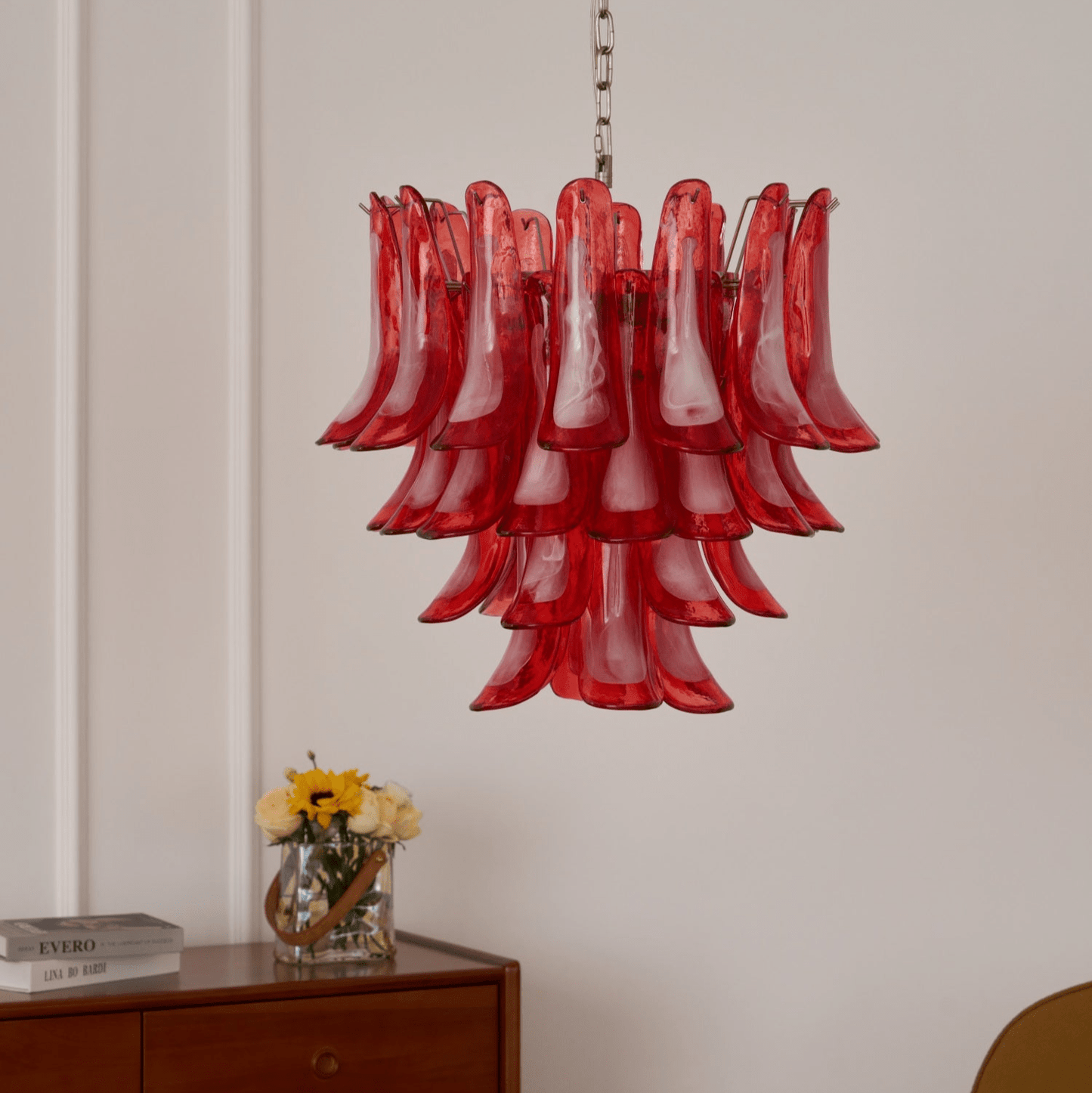 Crimson Glass Murano Petals Chandelier - YIOSI