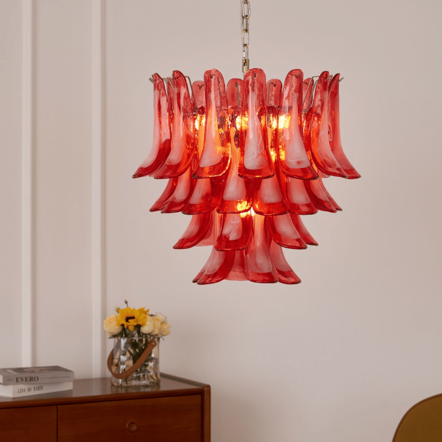 Crimson Glass Murano Petals Chandelier - YIOSI