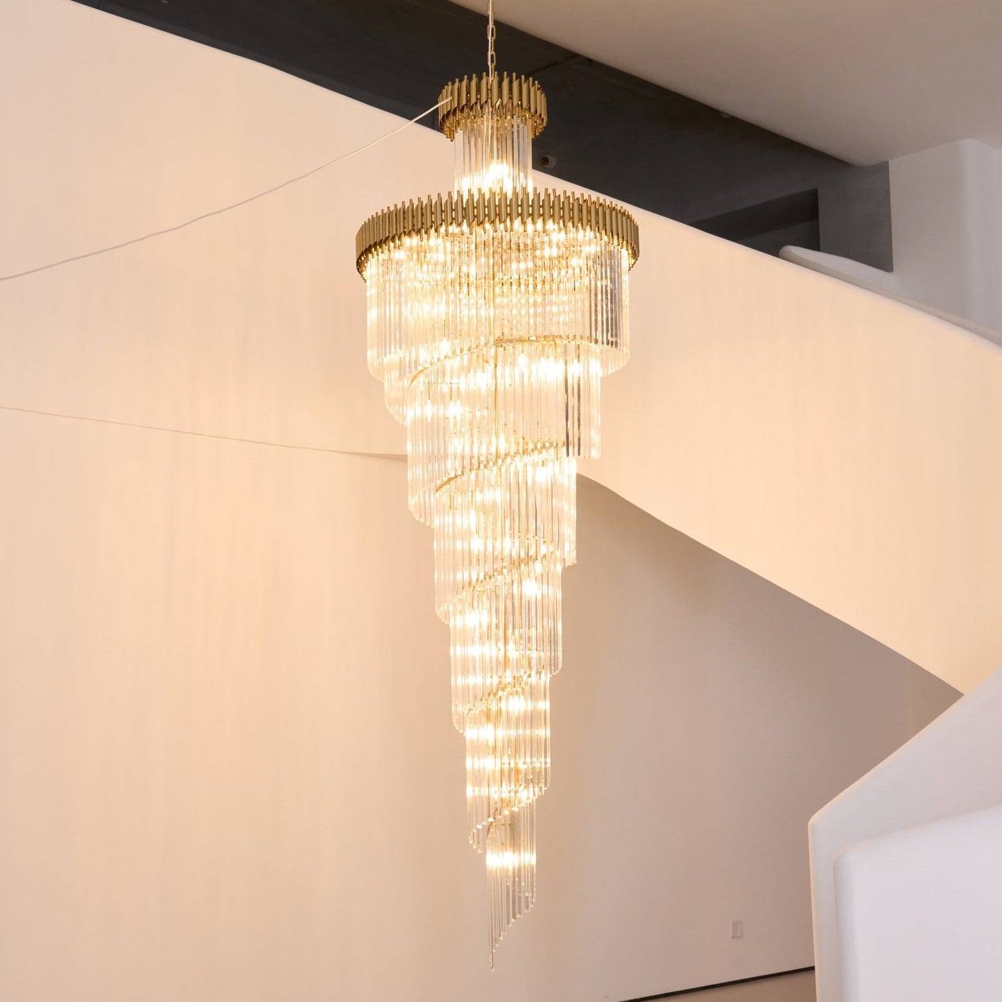 Vakkerlight Crystal Spiral Chandelier – Gold Finish, 39‑in Diameter