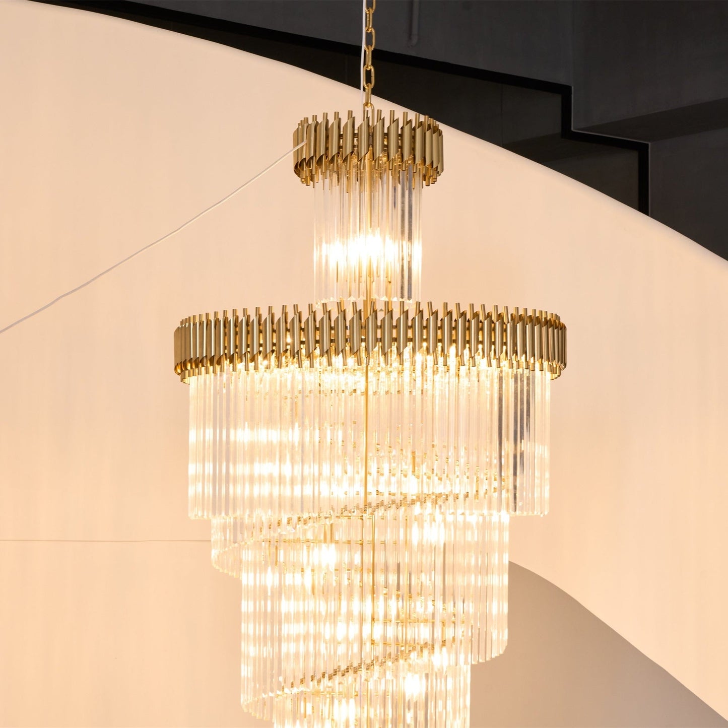 Vakkerlight Crystal Spiral Chandelier – Gold Finish, 39‑in Diameter