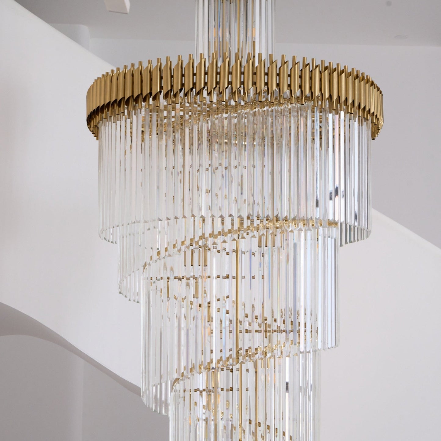 Vakkerlight Crystal Spiral Chandelier – Gold Finish, 39‑in Diameter