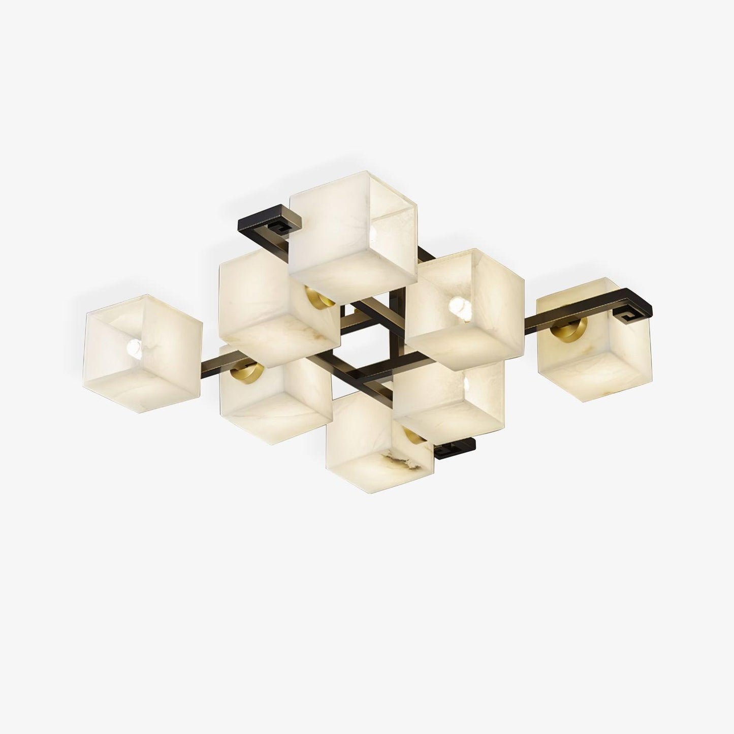 Cubist Alabaster Cluster Ceiling Lamp Modern Black & White 4-Head Light