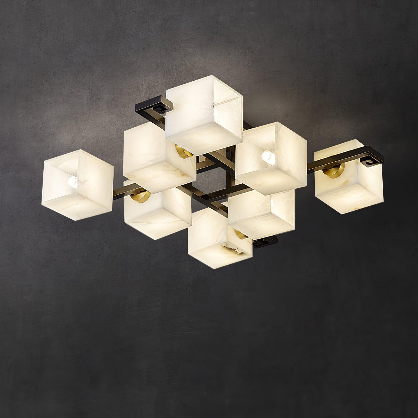 Cubist Alabaster Cluster Ceiling Lamp Modern Black & White 4-Head Light