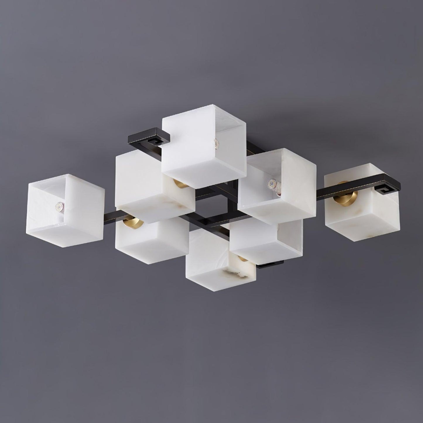 Cubist Alabaster Cluster Ceiling Lamp Modern Black & White 4-Head Light