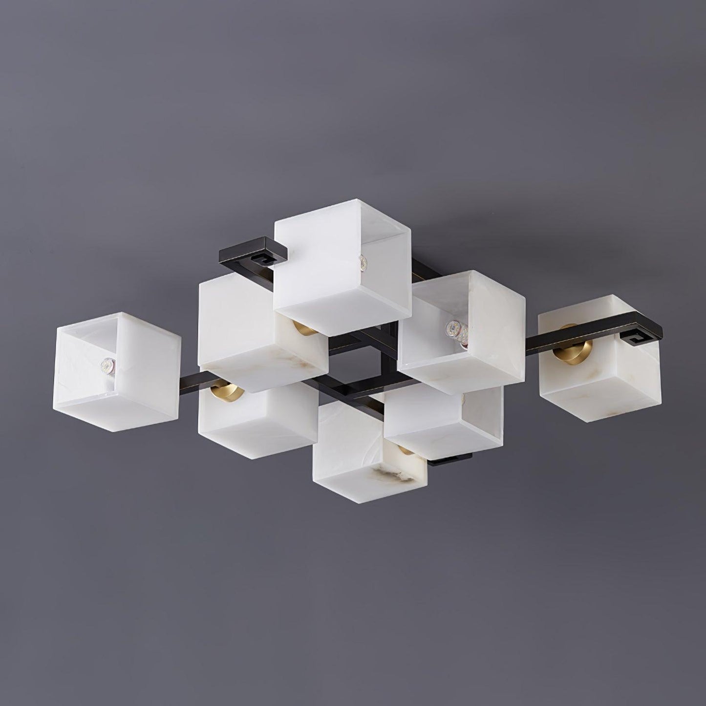 Cubist Alabaster Cluster Ceiling Lamp Modern Black & White 4-Head Light