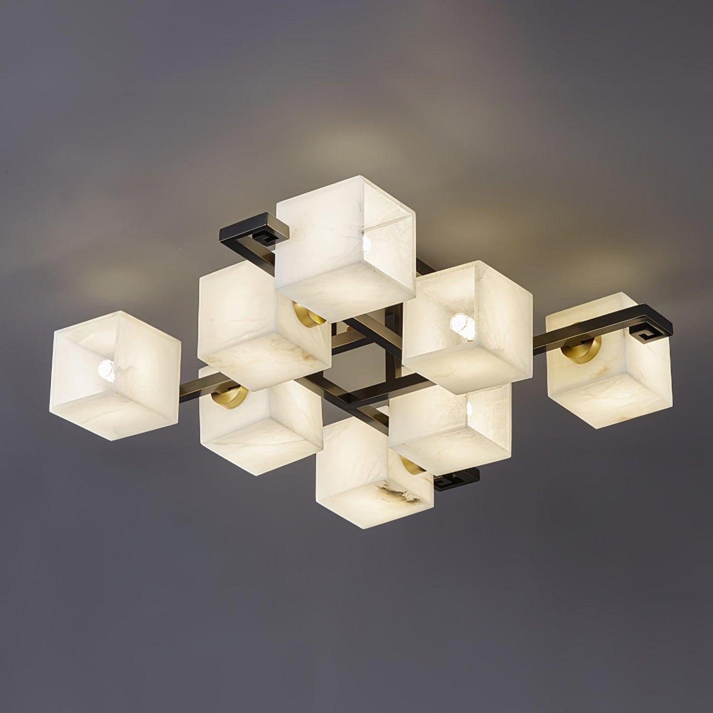 Cubist Alabaster Cluster Ceiling Lamp Modern Black & White 4-Head Light