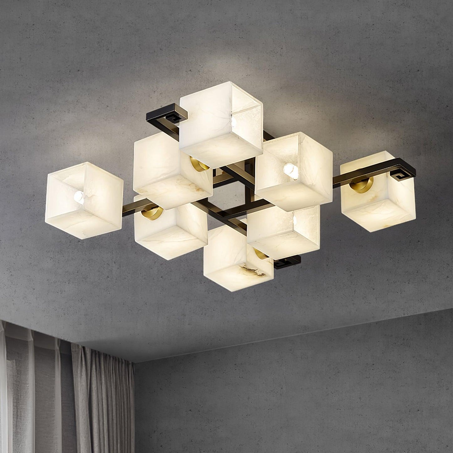 Cubist Alabaster Cluster Ceiling Lamp Modern Black & White 4-Head Light