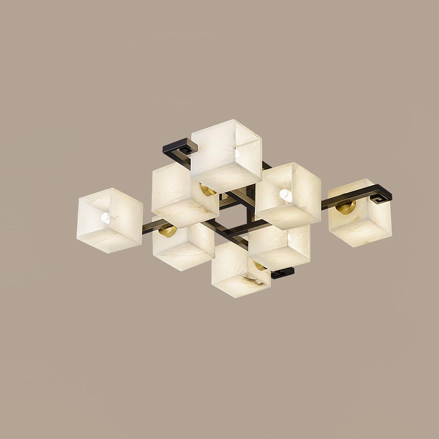 Cubist Alabaster Cluster Ceiling Lamp Modern Black & White 4-Head Light