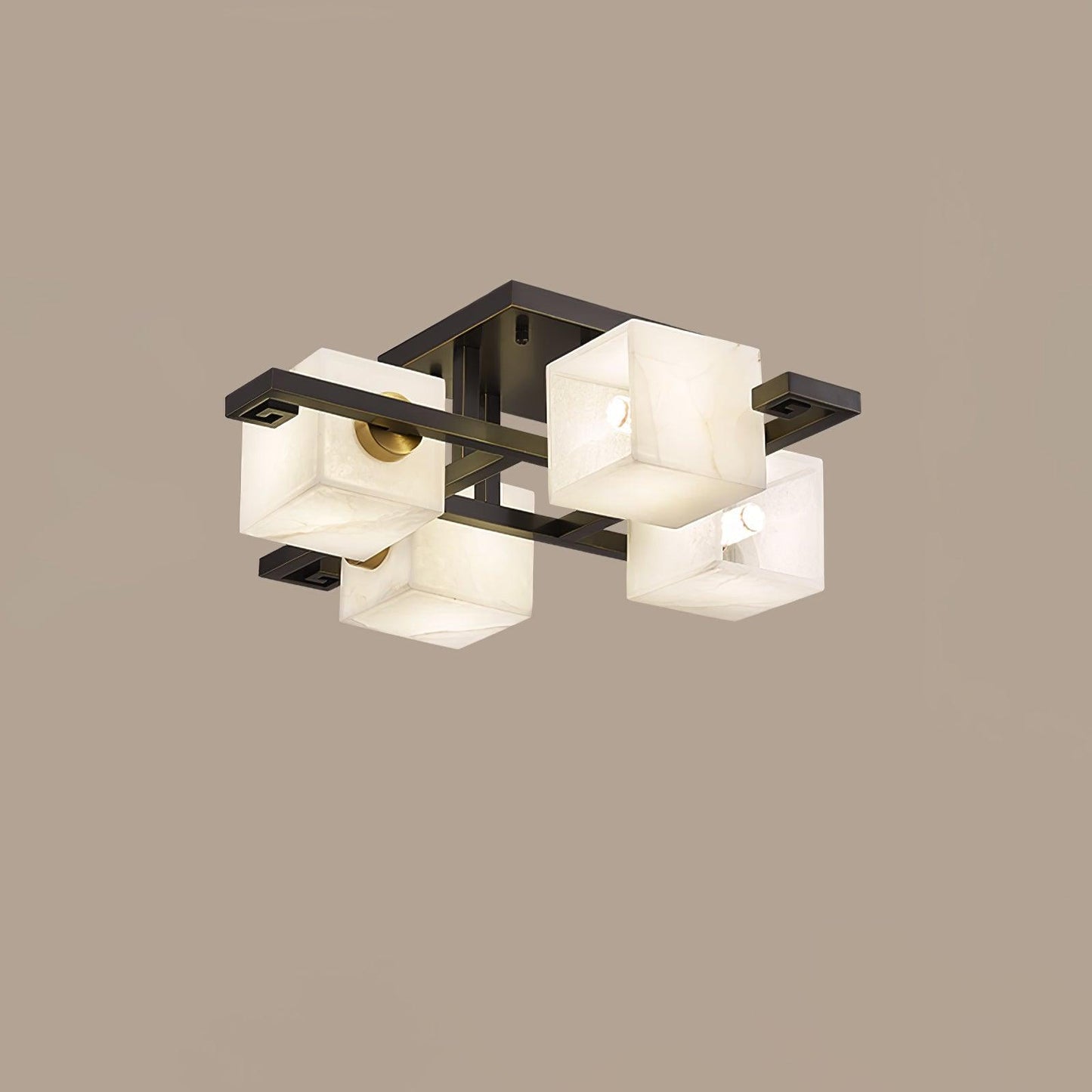 Cubist Alabaster Cluster Ceiling Lamp Modern Black & White 4-Head Light