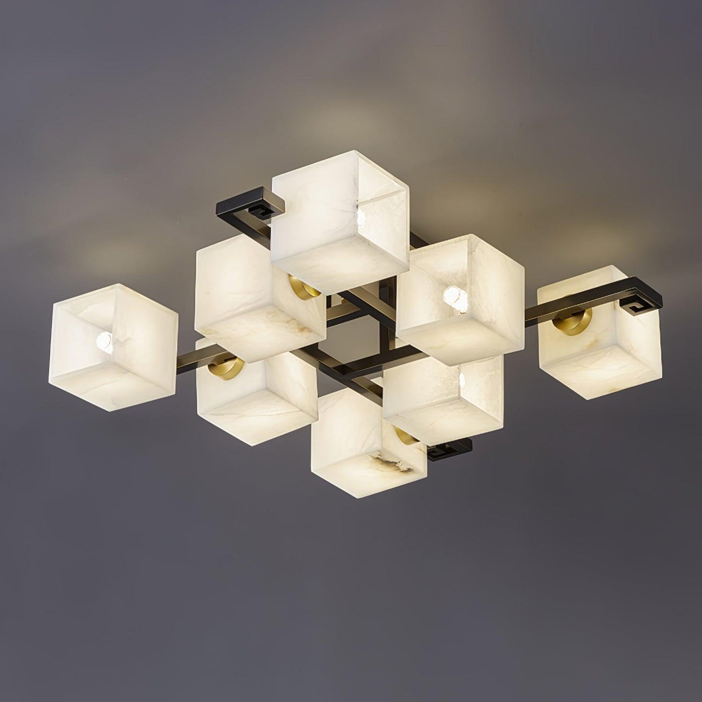Cubist Alabaster Cluster Ceiling Lamp Modern Black & White 4-Head Light