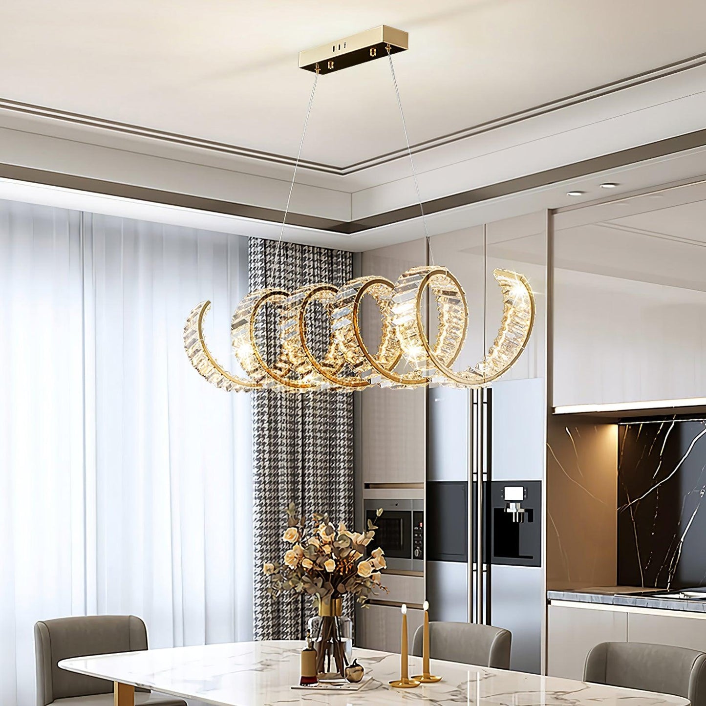 Vakkerlight Curved LED Crystal Chandelier with Gold Finish