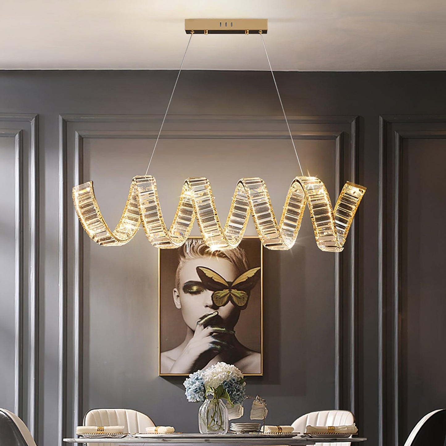 Vakkerlight Curved LED Crystal Chandelier with Gold Finish