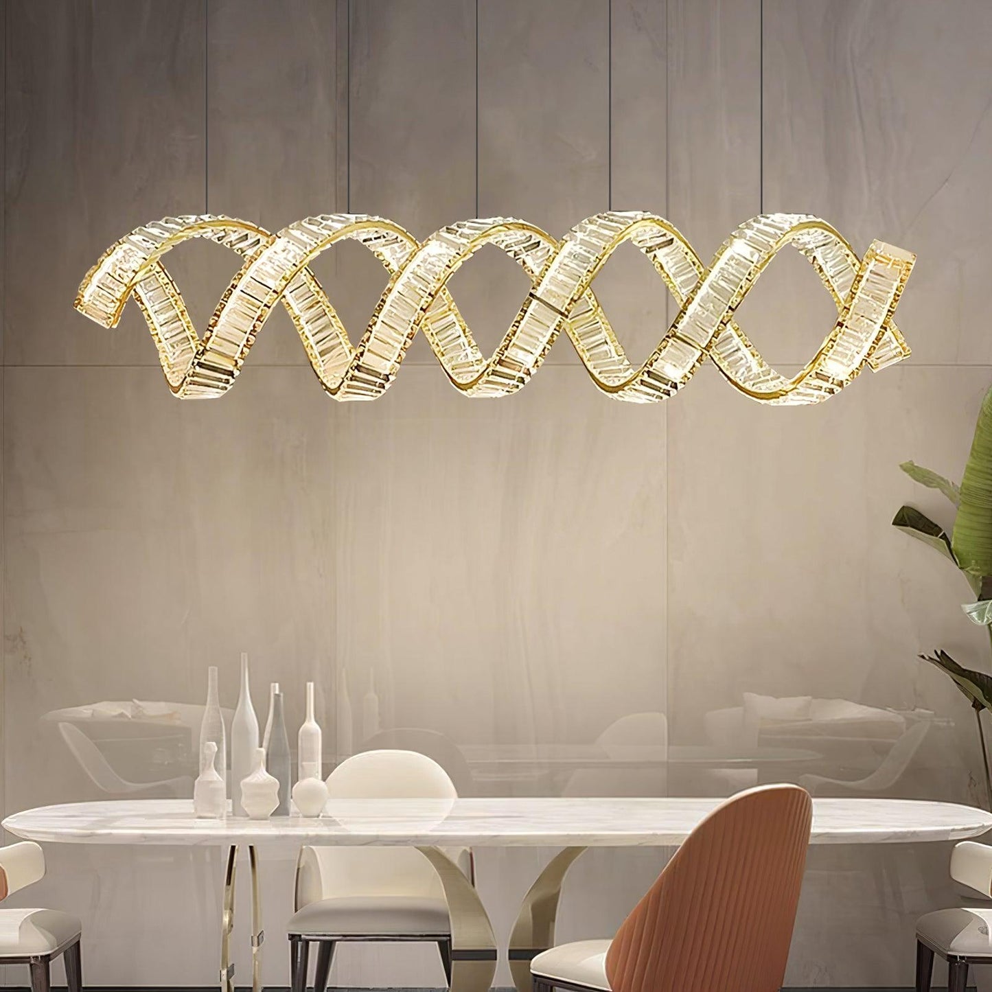 Vakkerlight Curved LED Crystal Chandelier with Gold Finish