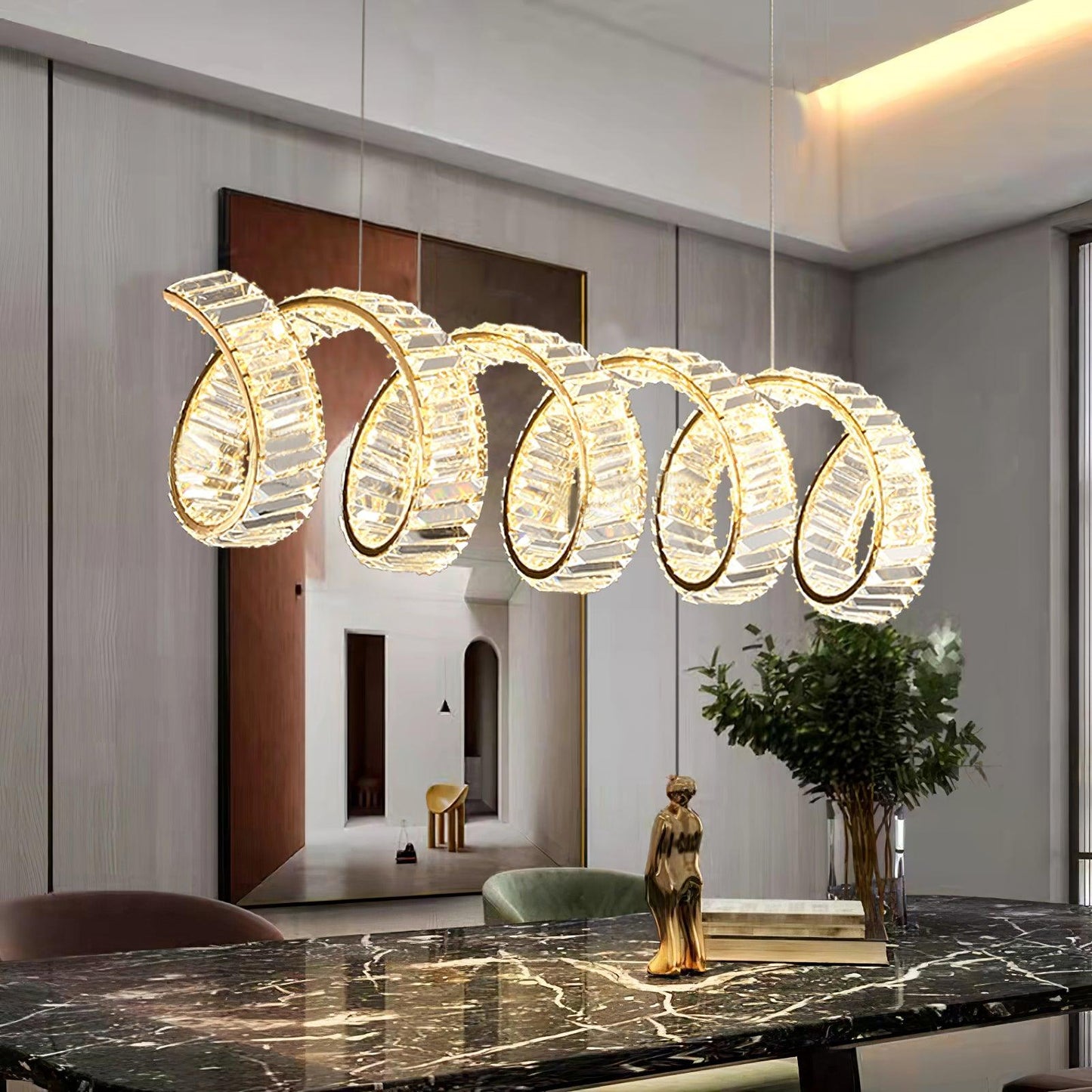 Vakkerlight Curved LED Crystal Chandelier with Gold Finish