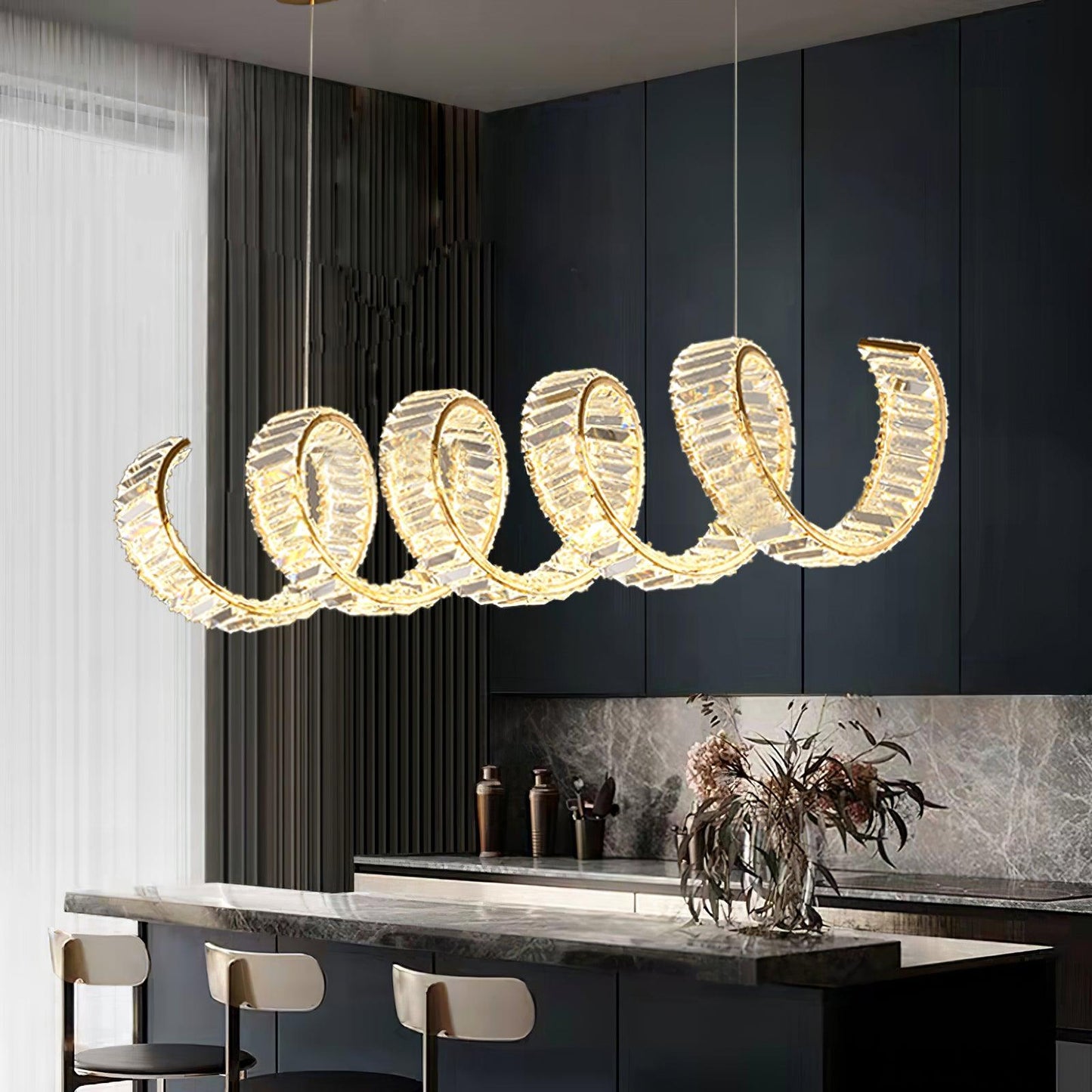 Vakkerlight Curved LED Crystal Chandelier with Gold Finish
